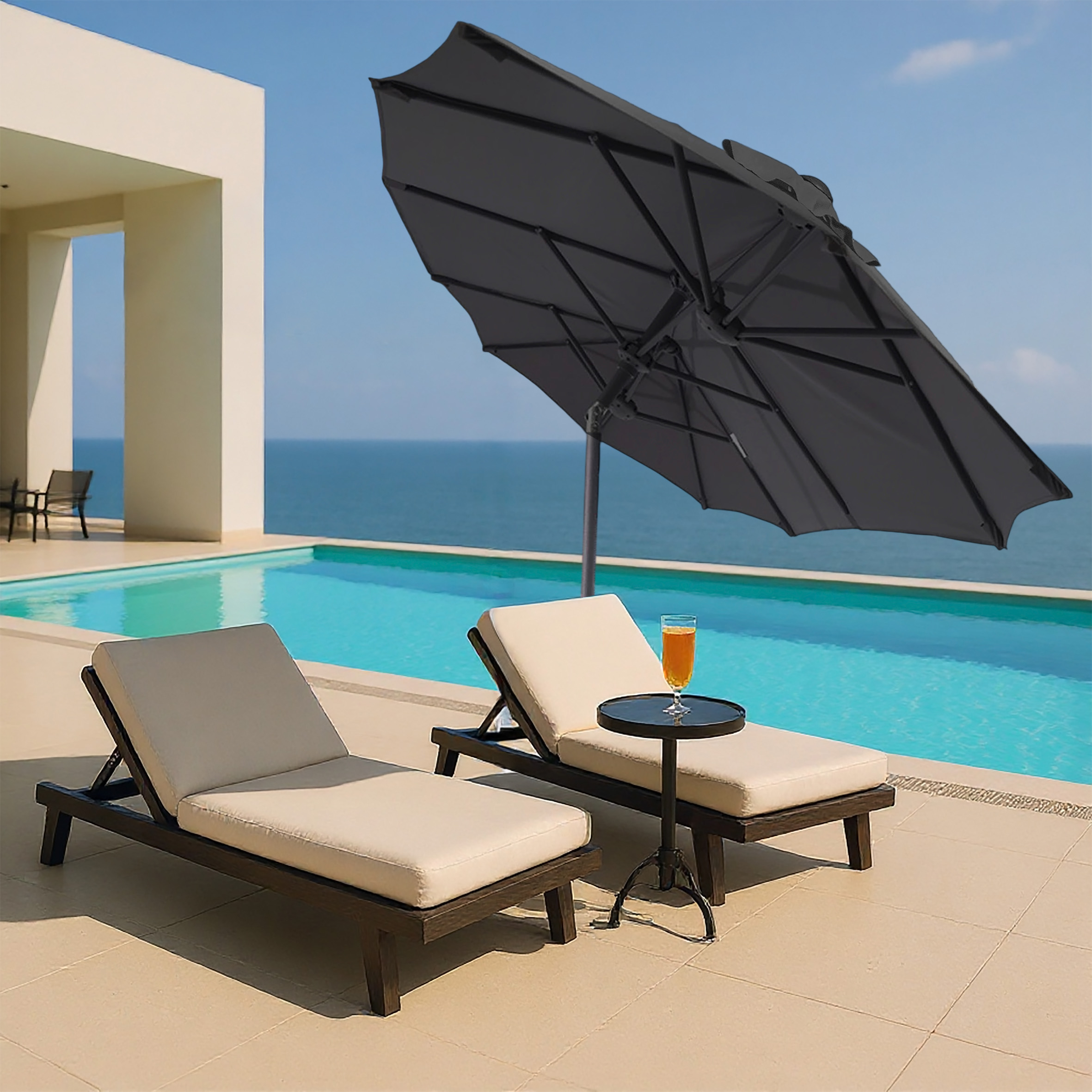Doppel Sonnenschirm mit Kurbel 300 x 150 cm - anthrazit oder natur - XL Gartenschirm mit Knickgelenk