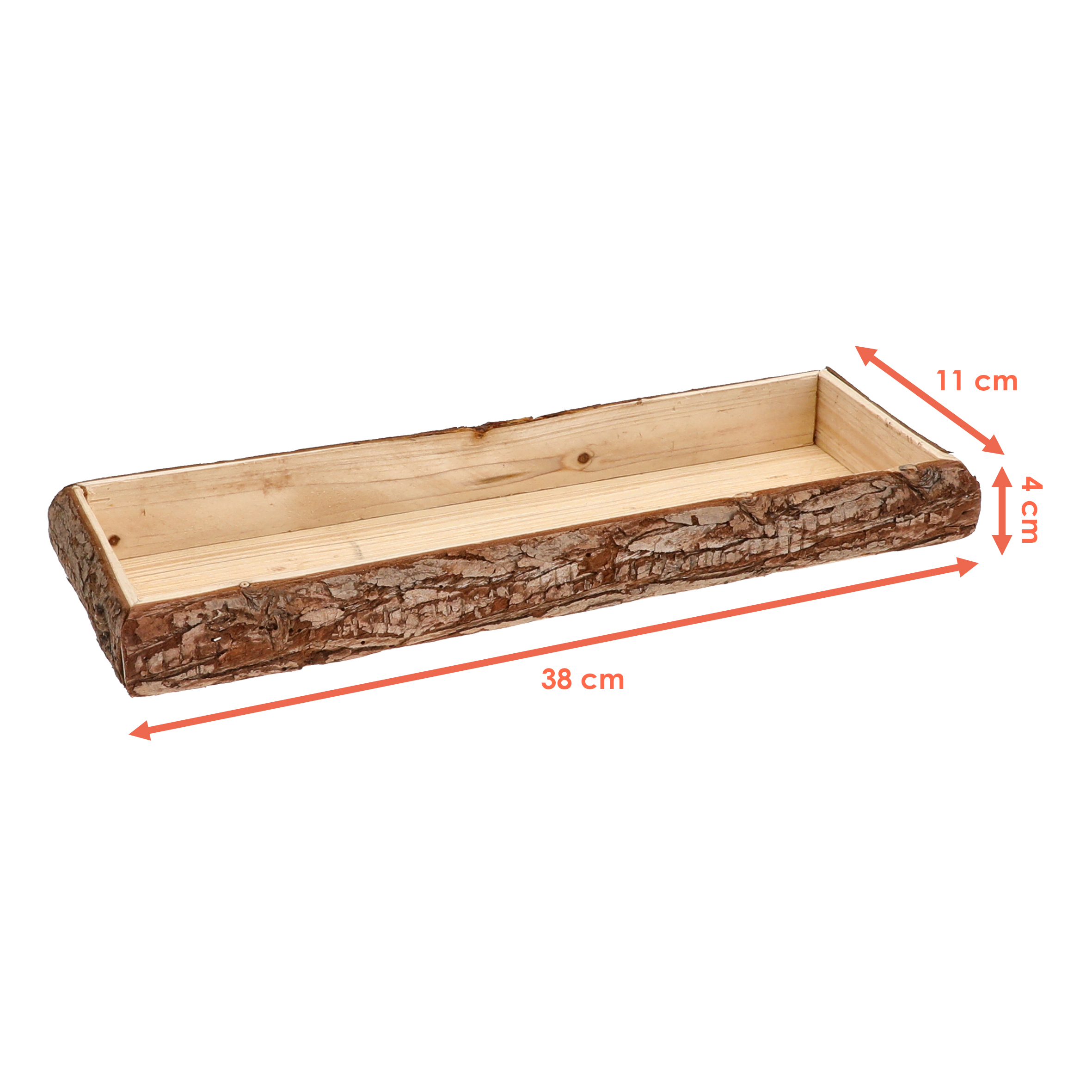 Holz Deko Tablett mit Rinde rechteckig klein - 38 x 11 cm - Kerzentablett natur mit Rand aus Baumrinde