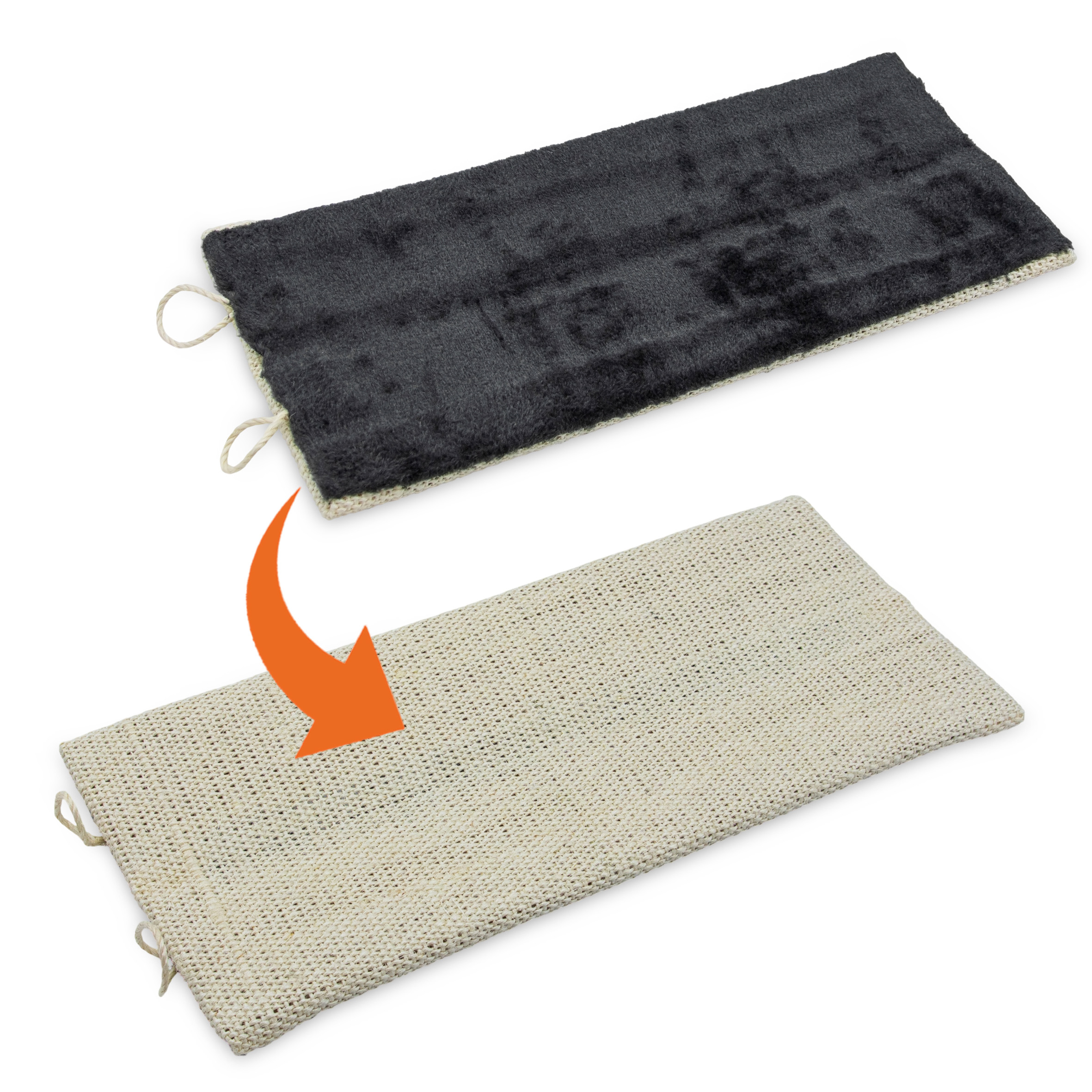 Katzen Kratzbrett mit 2 verschiedenen Seiten - 50 cm oder 80 cm / 1er oder 2er Pack - Sisal und Plüsch Kratzecke zum Legen oder Hängen