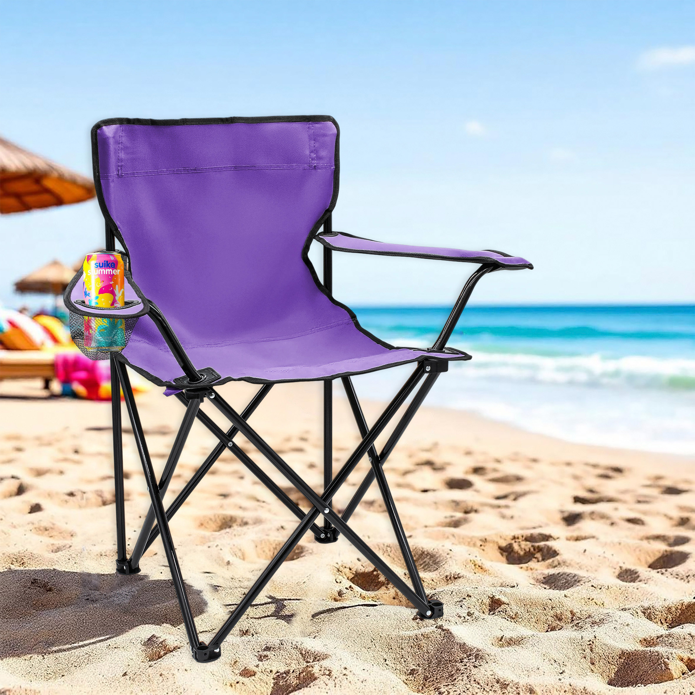Campingstuhl mit Getränkehalter - 9 verschiedene Farben - Camping Strand und Garten Klappstuhl