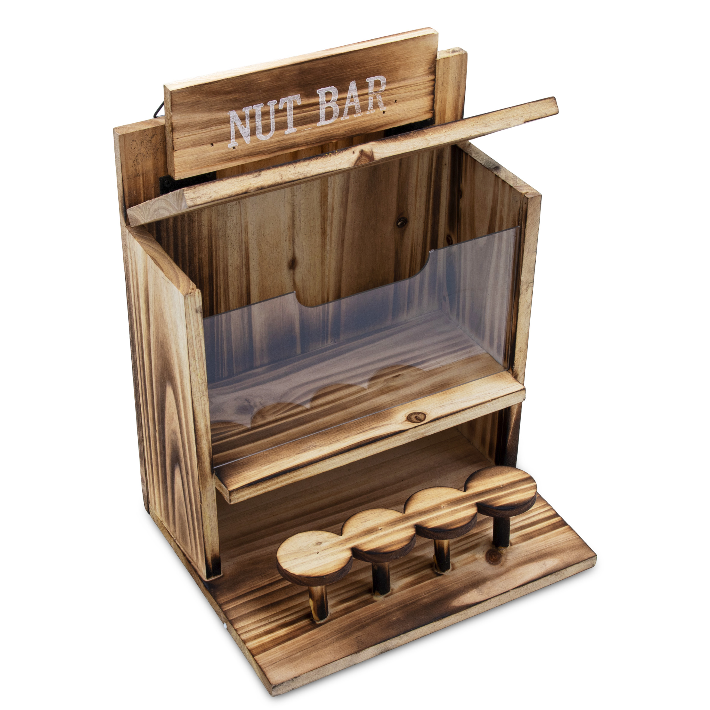 Eichhörnchen Futterstation NUT BAR aus Holz - 32 x 24 cm - Garten Deko Futterspender mit Klappdeckel