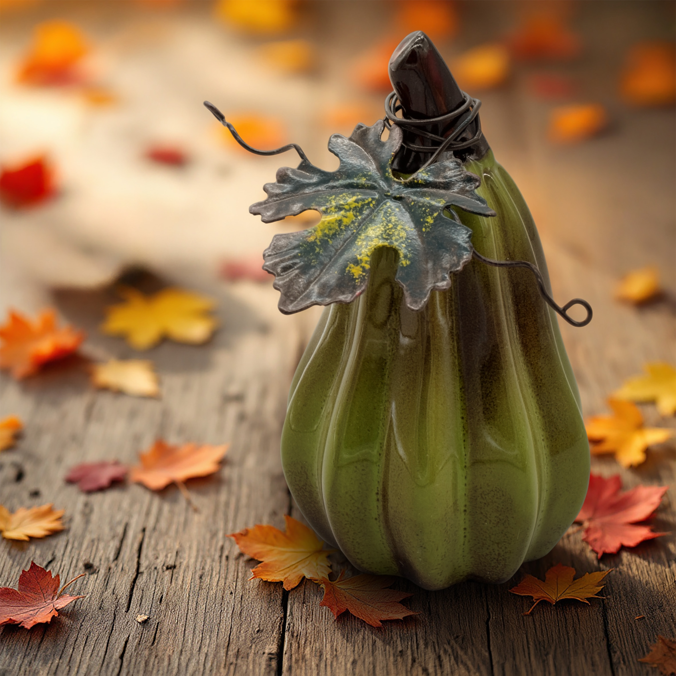 Deko Kürbis aus Steinzeug farbig lasiert - 6er Set - Herbstdeko Zierkürbis aus Ton zum Hinstellen