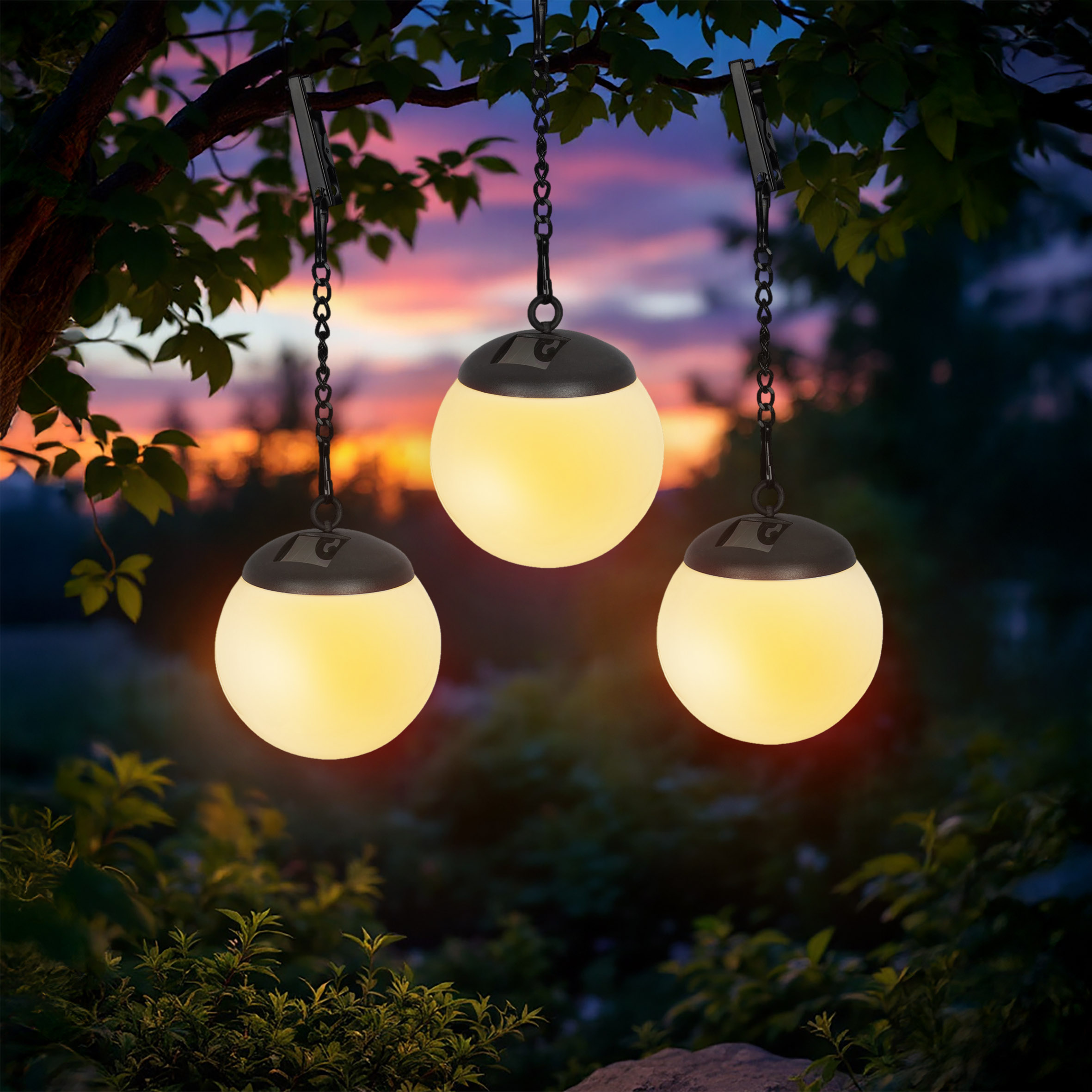 LED Solar Leuchtkugel weiß zum Hängen 29 x 10 cm - 3er Set