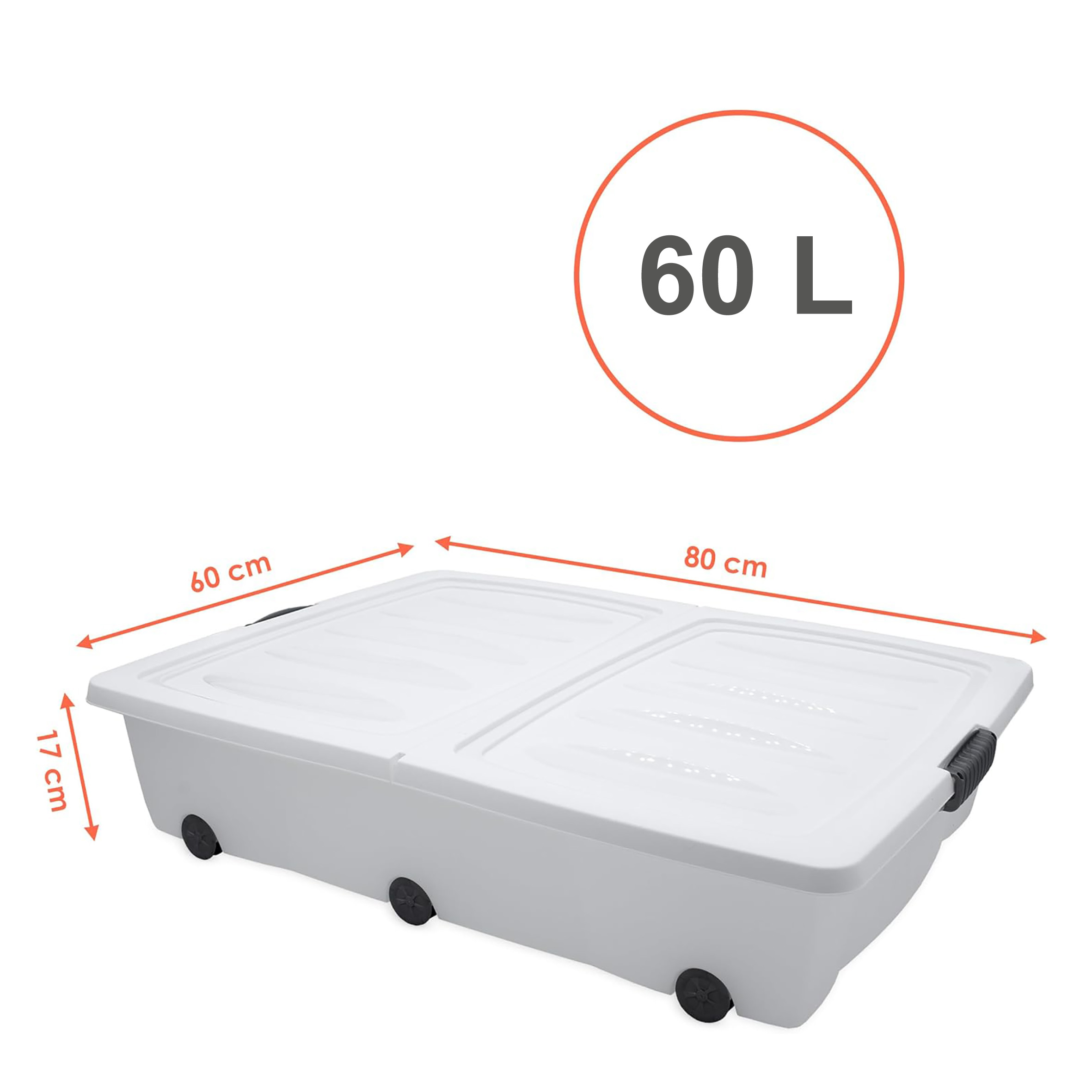 Unterbettkommode mit Klappverschluss WEIß - 40 oder 60 Liter - Aufbewahrungs Rollbox Spielzeugkiste