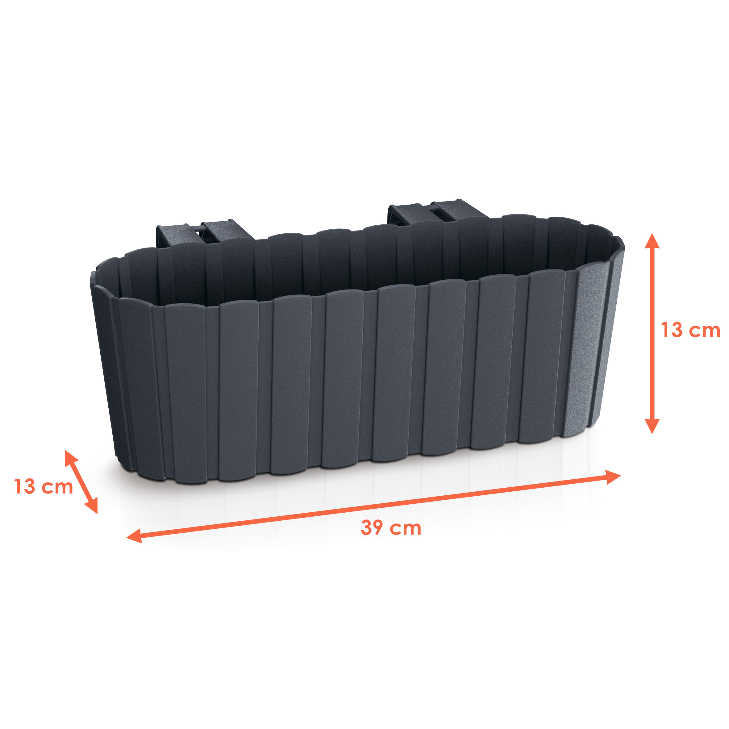 Balkon Blumenkasten mit Halterung 39 x 13 cm - 2er / 6er Set - Kunststoff Geländer Pflanztopf in anthrazit