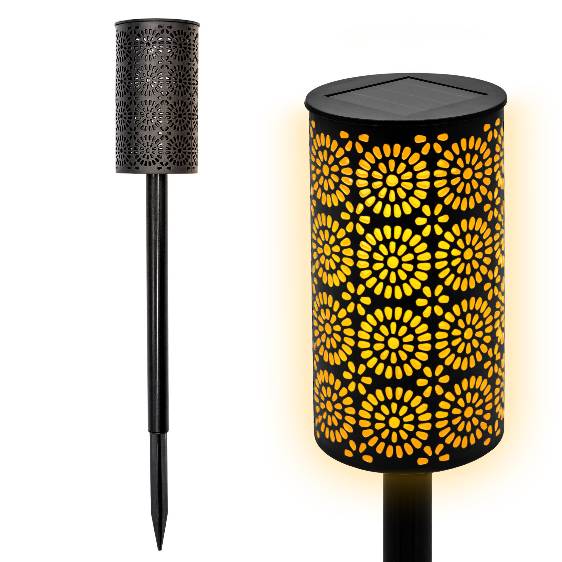 LED Solar Gartenfackel mit Blumen Muster - 49 x 7 cm