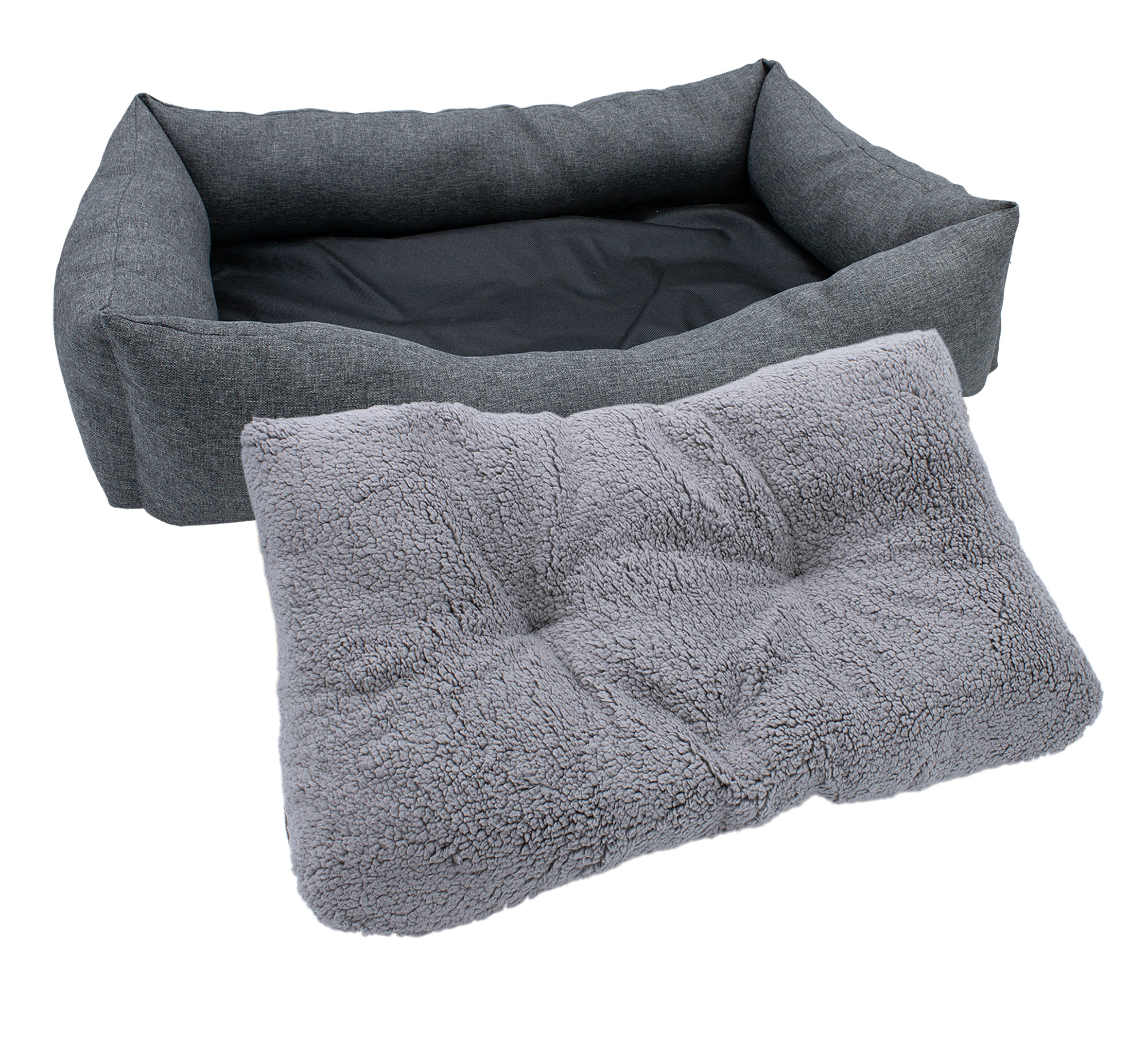 Plüsch Heimtier Korb in grau mit entnehmbarem Kissen - 82 x 60 cm - Hundebett mit rutschfester Unterseite