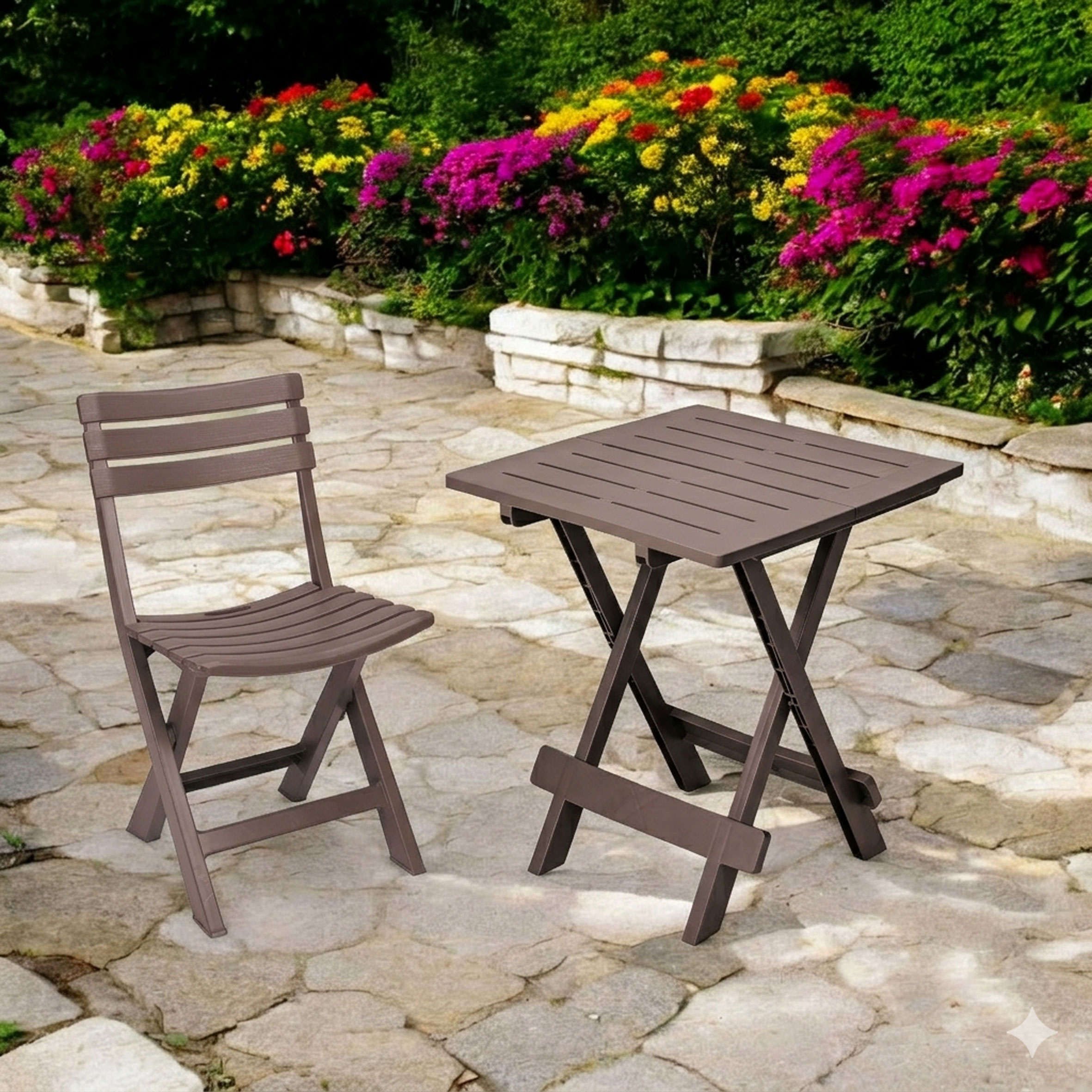 Kunststoff Klapptisch 45 x 43 cm - braun - Garten Beistelltisch klappbar