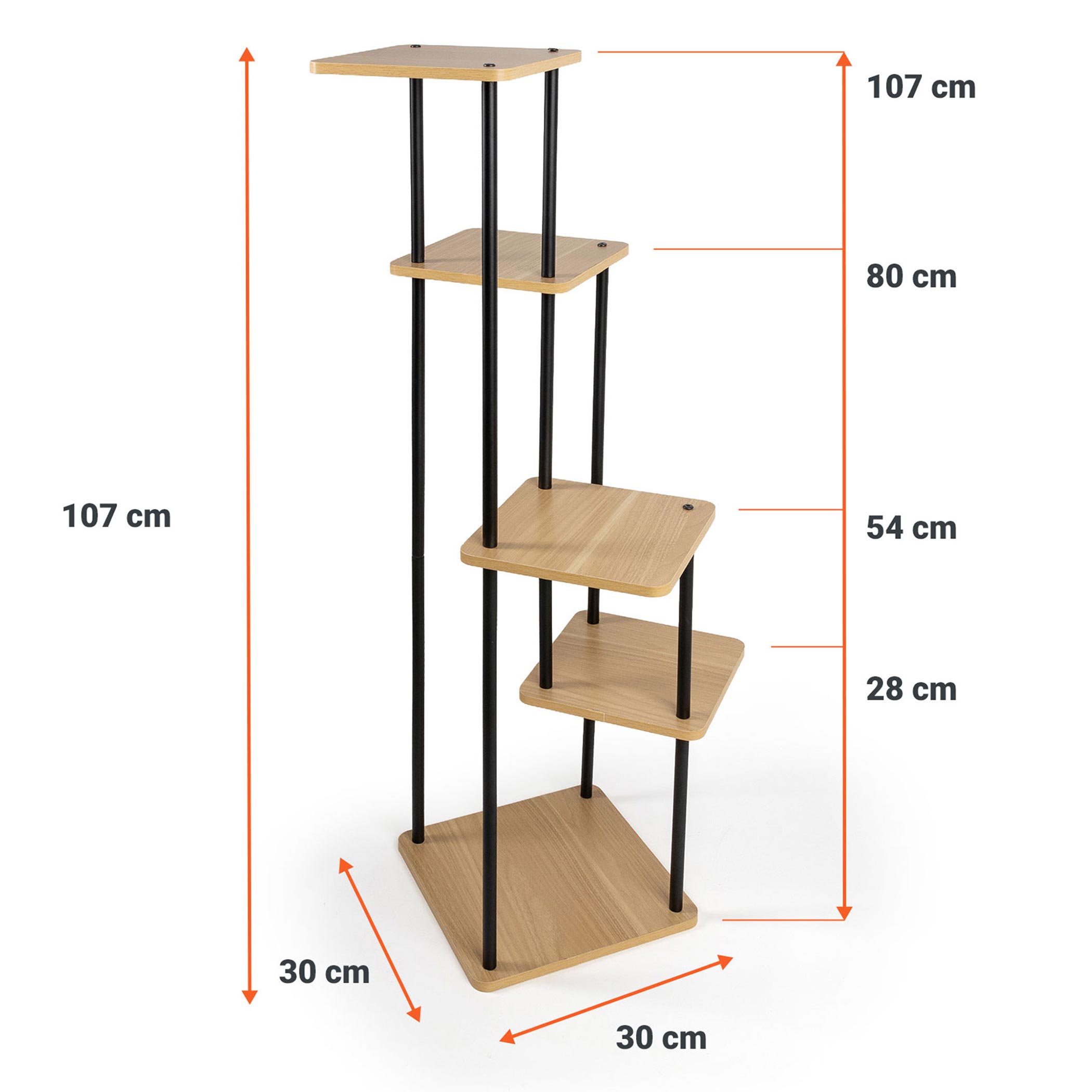 Metall Pflanzenständer schwarz 5 Ebenen aus Holz - 107 x 30 cm - Blumentreppe mit 5 Etagen für Zimmerpflanzen und Dekoration