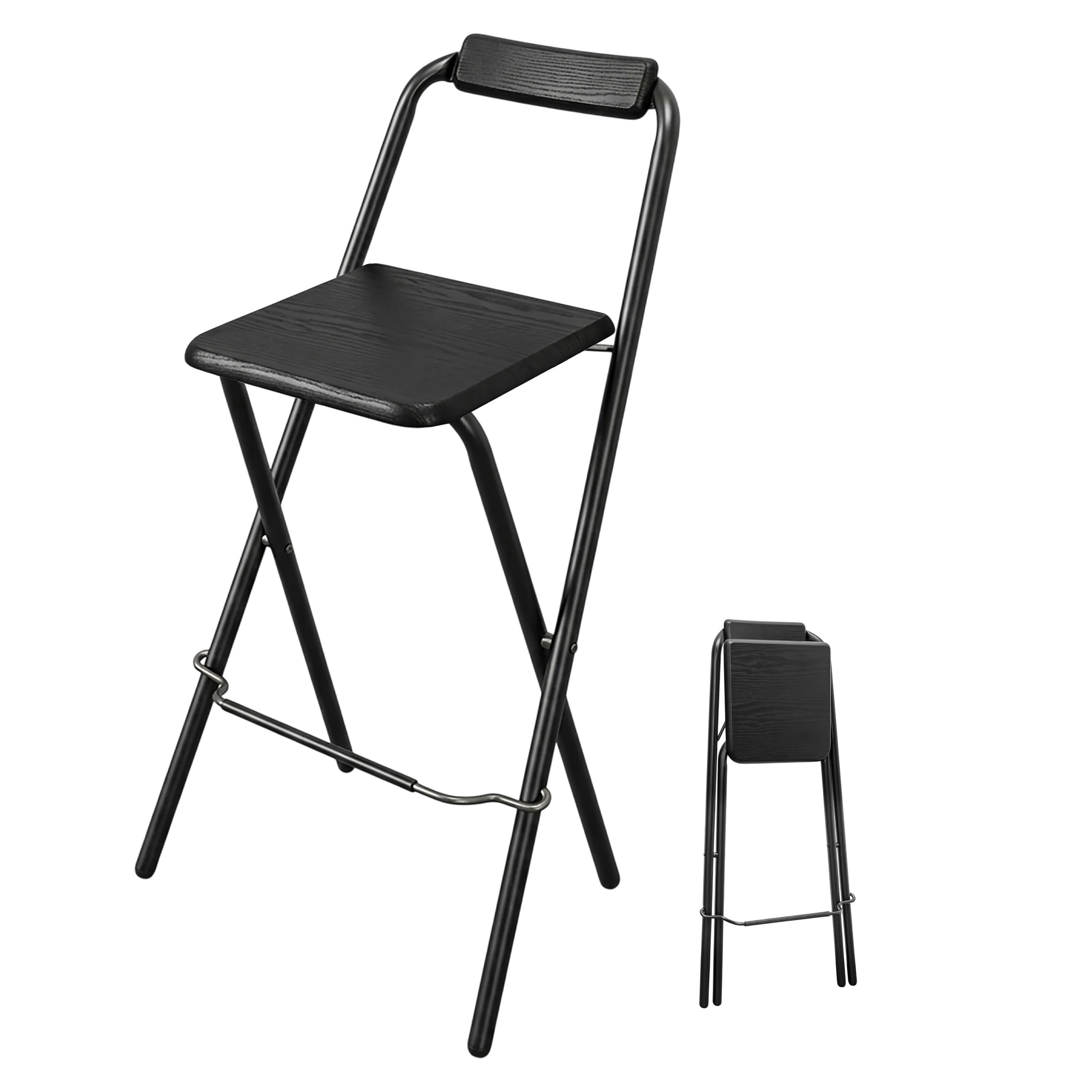 Barhocker klappbar schwarz Belastbarkeit bis 110 kg - 95 x 50 cm - Holz Tresenhocker faltbar mit Holz Sitzfläche und Klappsicherung