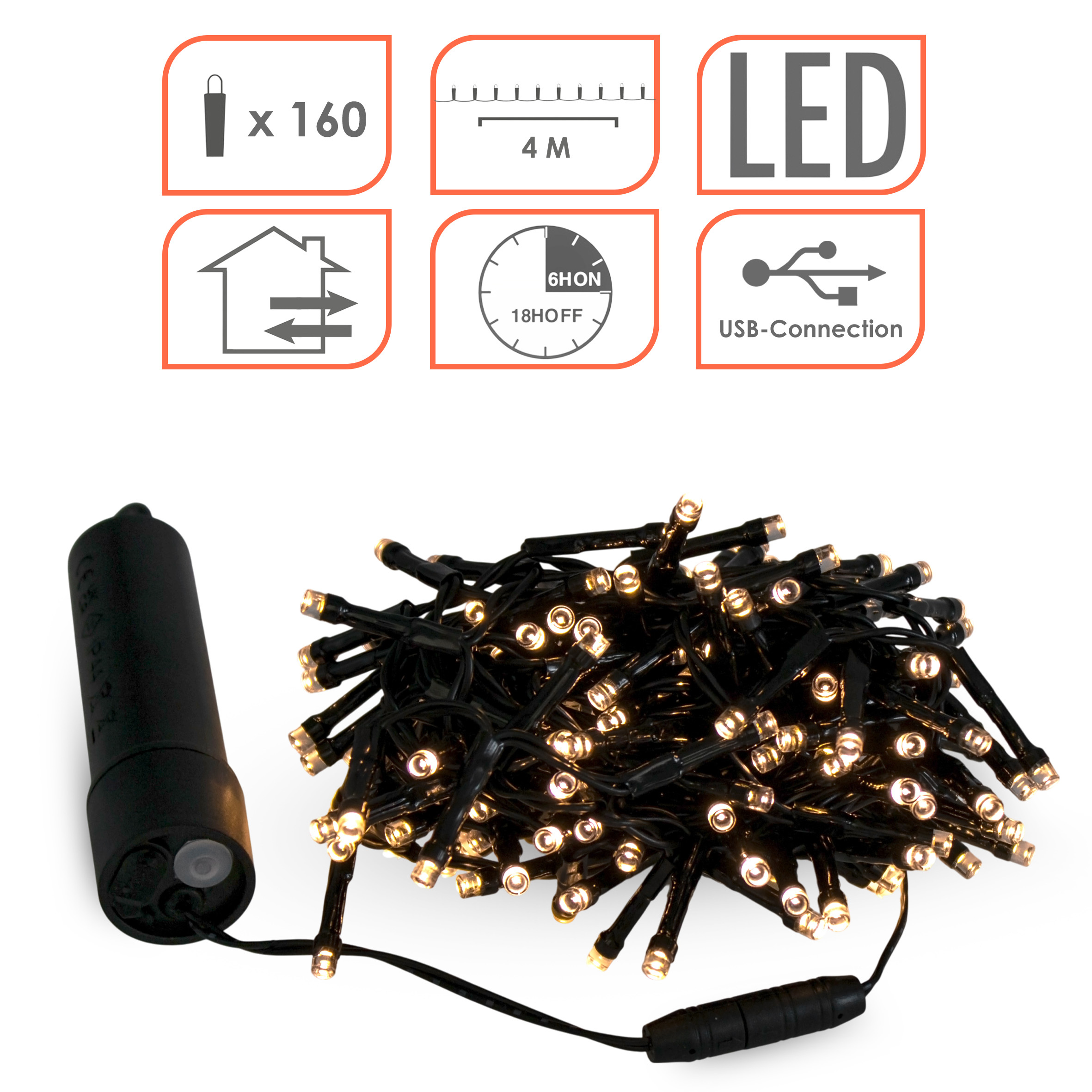 Akku Lichterkette USB aufladbar bis 10 Tage Leuchtdauer mit Timer - 160 LED auf 4m - Außen Dekolicht warm weiß mit 8 Funktionen