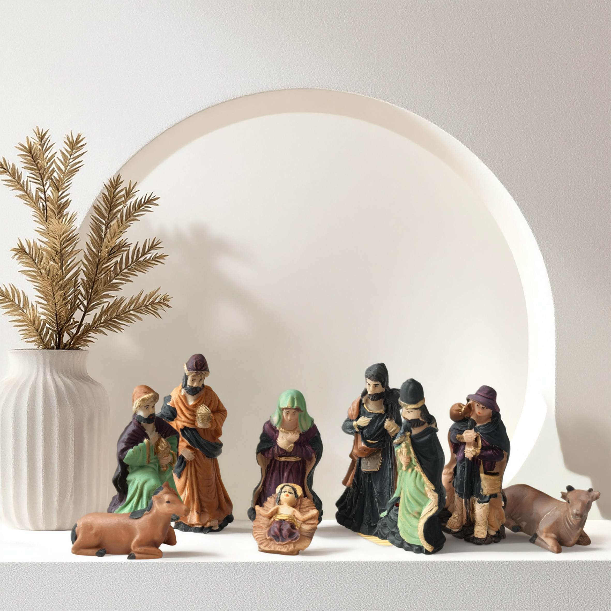 Weihnachtskrippe Figuren 9er Set - Größe L / 4,5 cm bis 11 cm - 9 detailgetreue Krippen Figuren