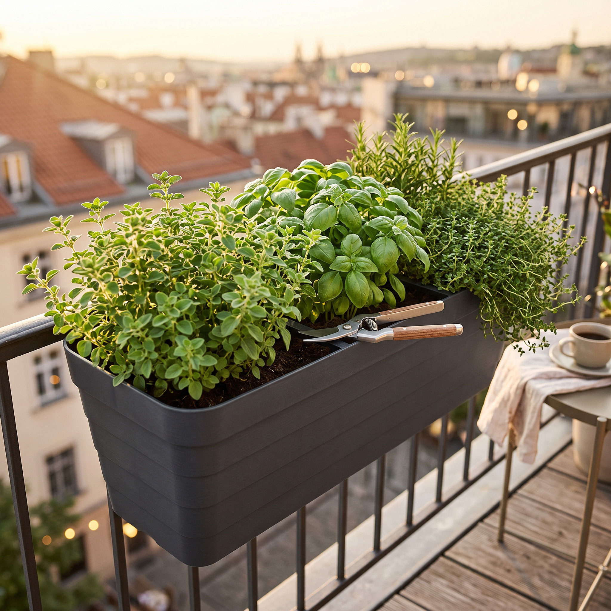 Balkon Blumenkasten Bewässerungssystem - 60 cm - Kunststoff Geländer Pflanztopf in anthrazit