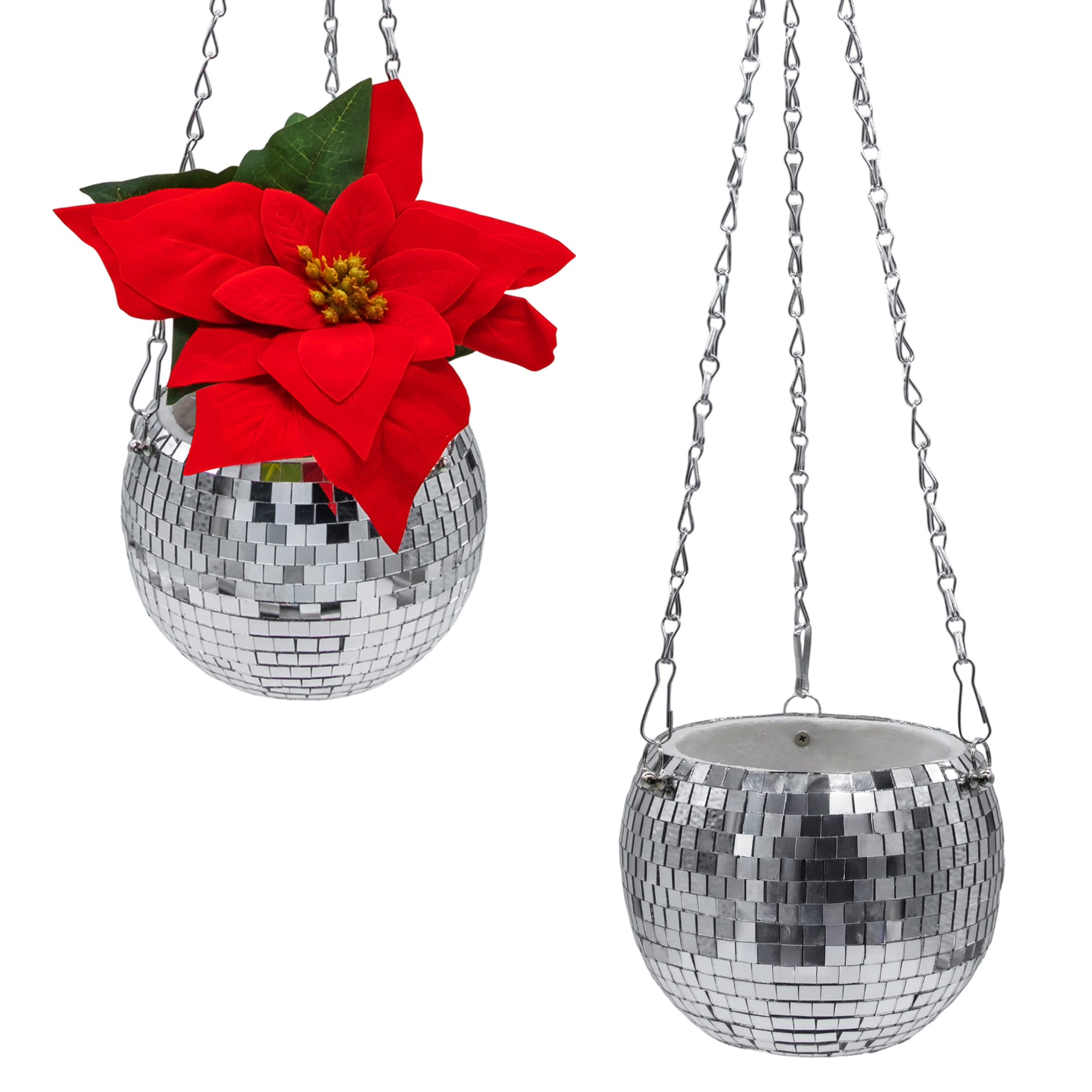 Hänge Pflanztopf im Discokugel Design 15 cm mit Metallkette - 2er Set