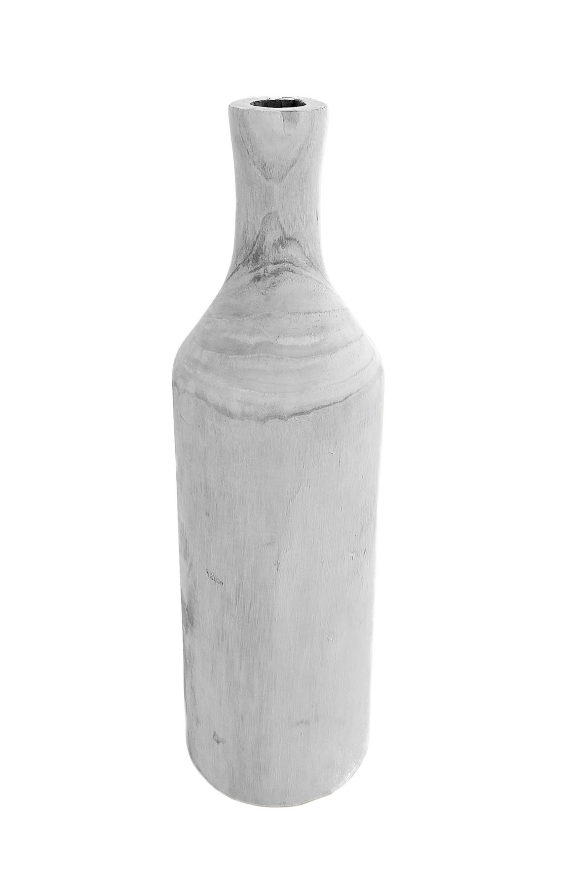 Design Holz Blumen Vase groß - white washed / 46 cm - Holzvase XXL Flasche naturbelassen