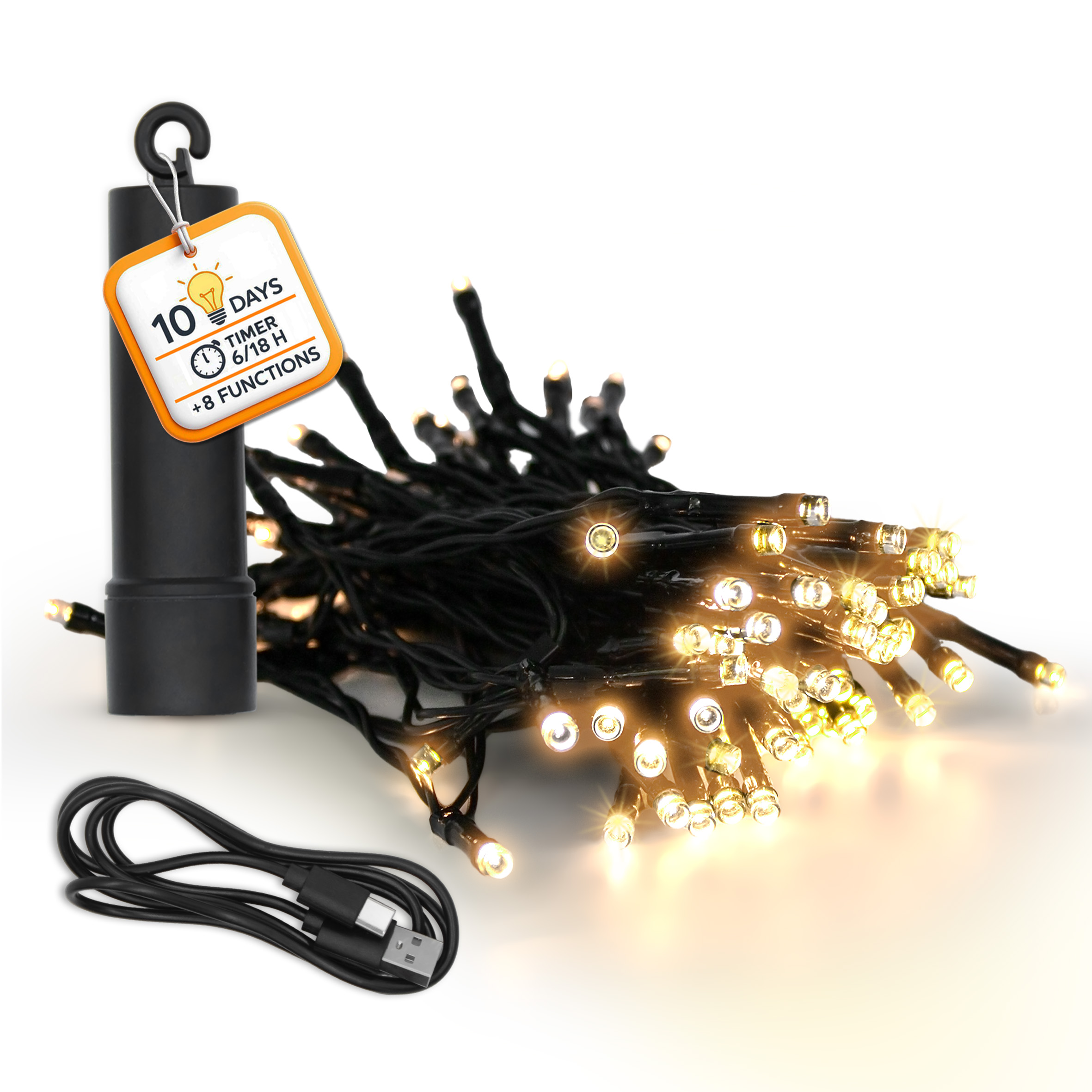 Akku Lichterkette per USB aufladbar bis 10 Tage Leuchtdauer mit Timer - 100 LED auf 7,4m