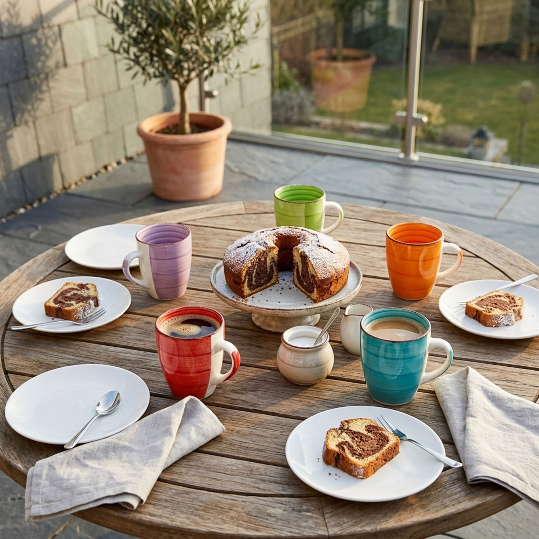 Porzellan Kaffeebecher 6er Set - braun oder bunt - Kaffee und Tee Tassen für ca. 340 ml
