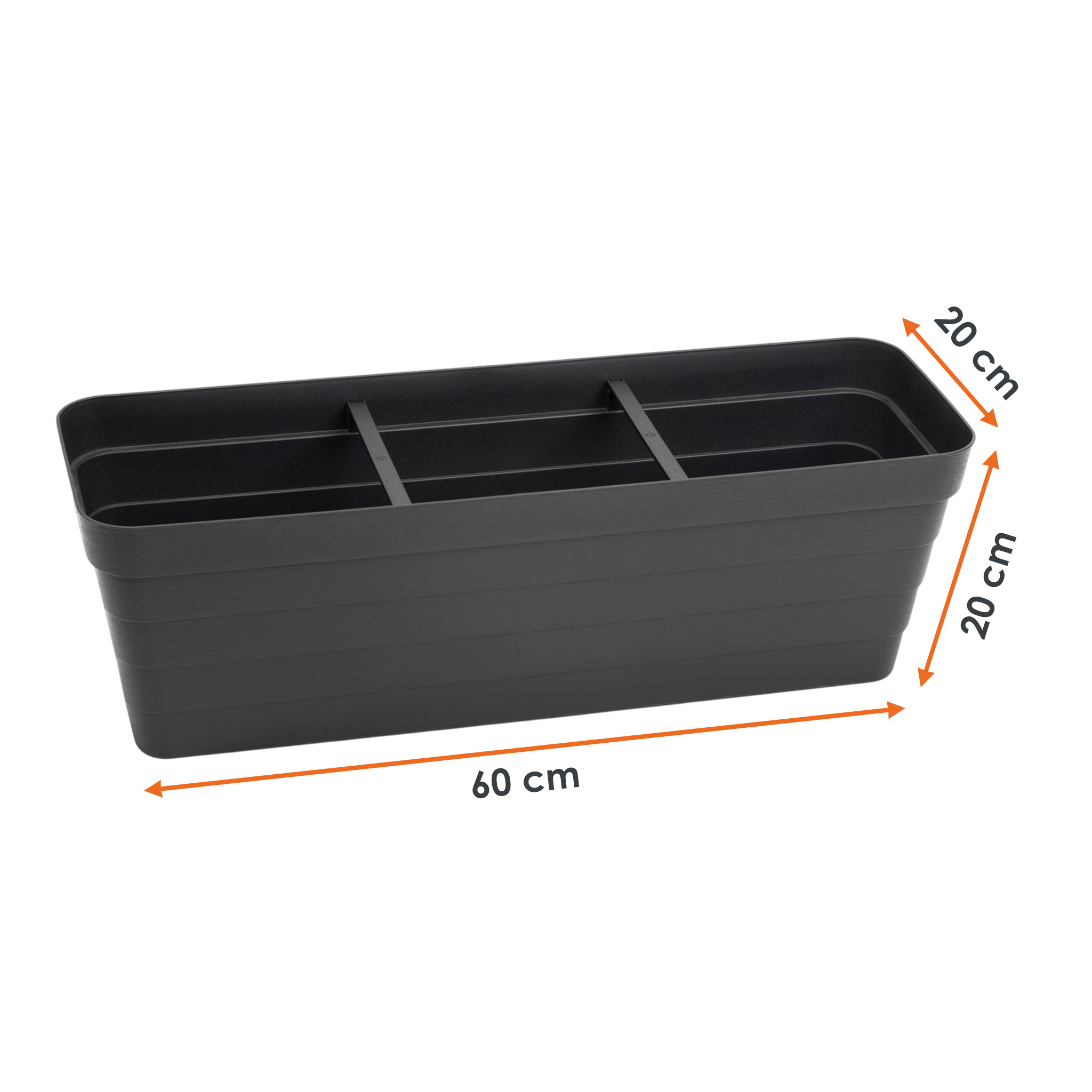 Balkon Blumenkasten Bewässerungssystem - 60 cm - Kunststoff Geländer Pflanztopf in anthrazit