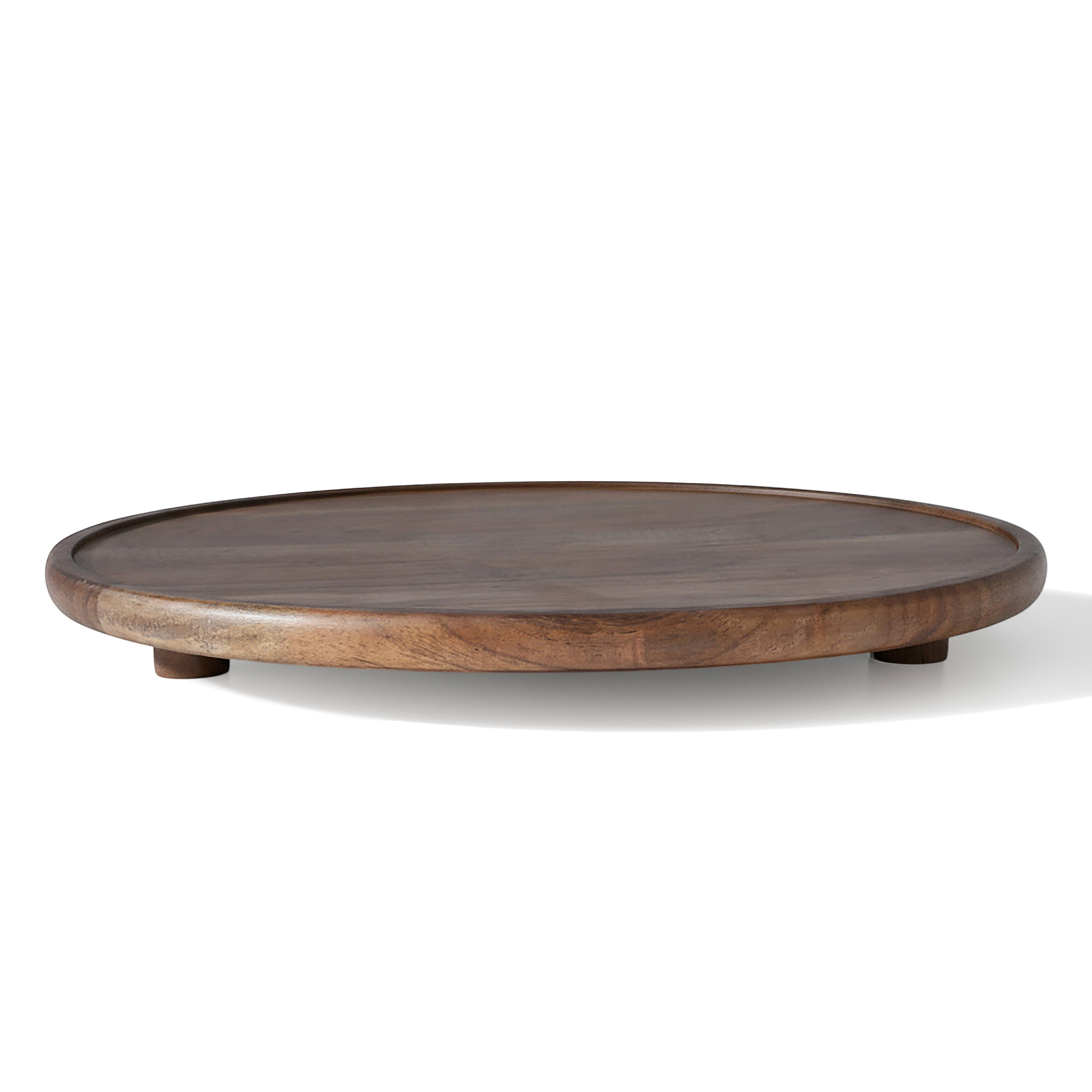 Akazienholz Servierplatte groß lebensmittelecht - 37 cm - XL Massivholz Servierteller auf Füßen rund natur