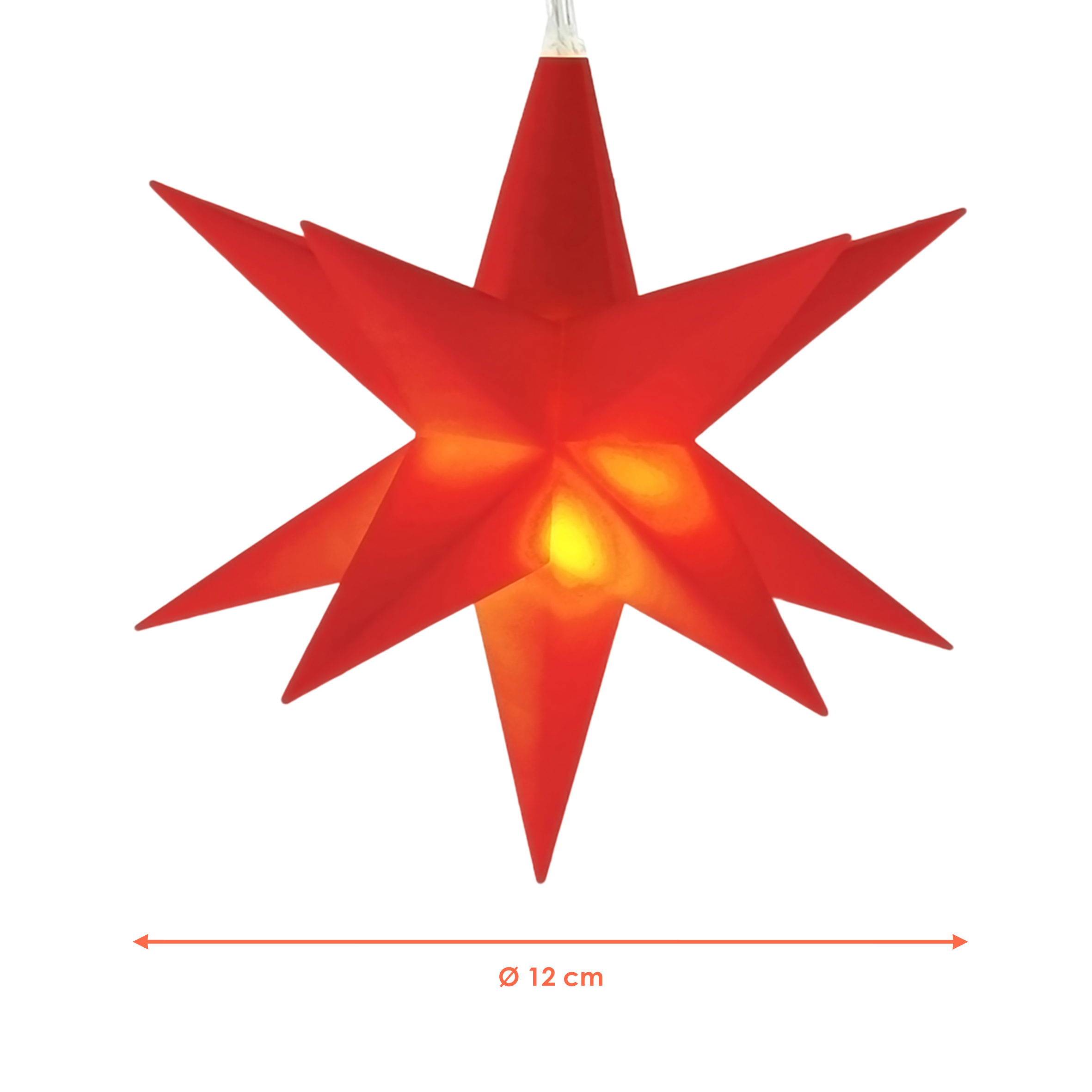 3D Weihnachtsstern 12 cm warm weiß Beleuchtet - weiß oder rot / 1 oder 3 Stück - LED Fenster Deko Leuchtstern mit Timer Batterie betrieben