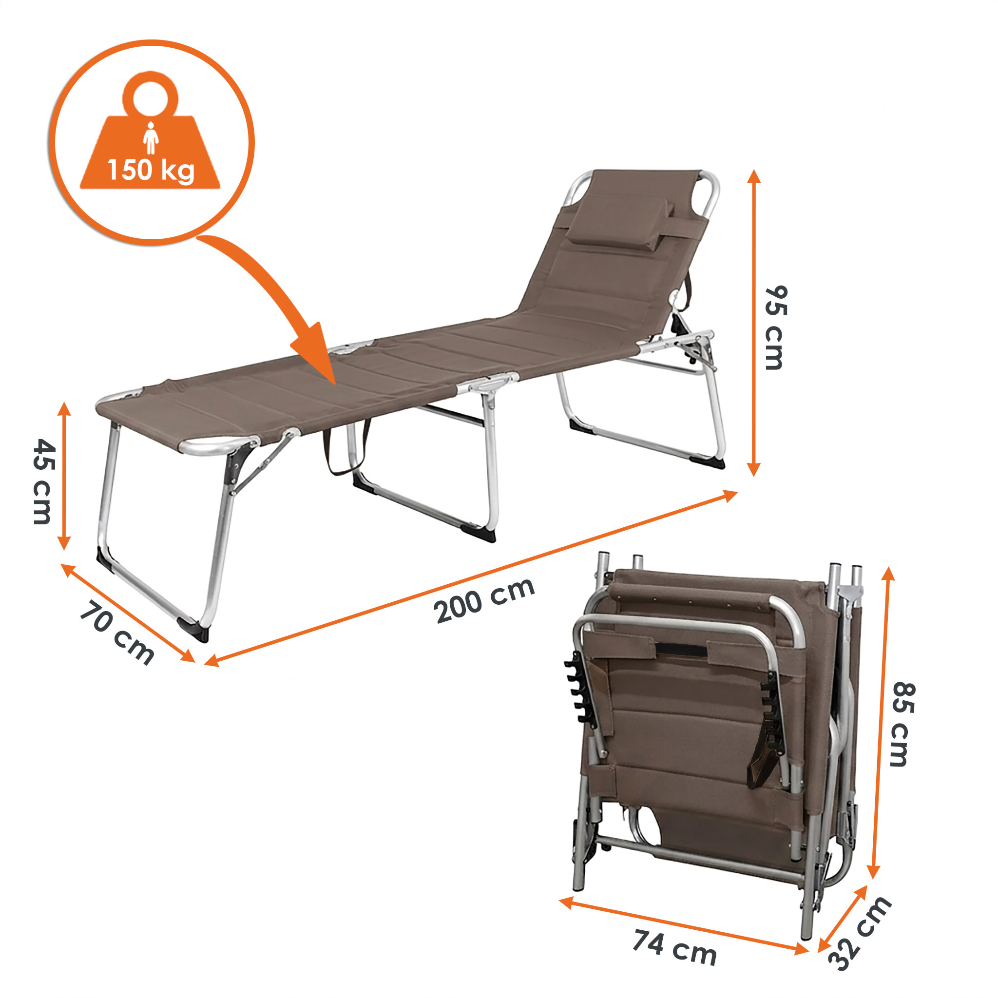 Alu Gartenliege XXL - versch. Farben - Sonnenliege 150 Kg extra breit Relax Liege