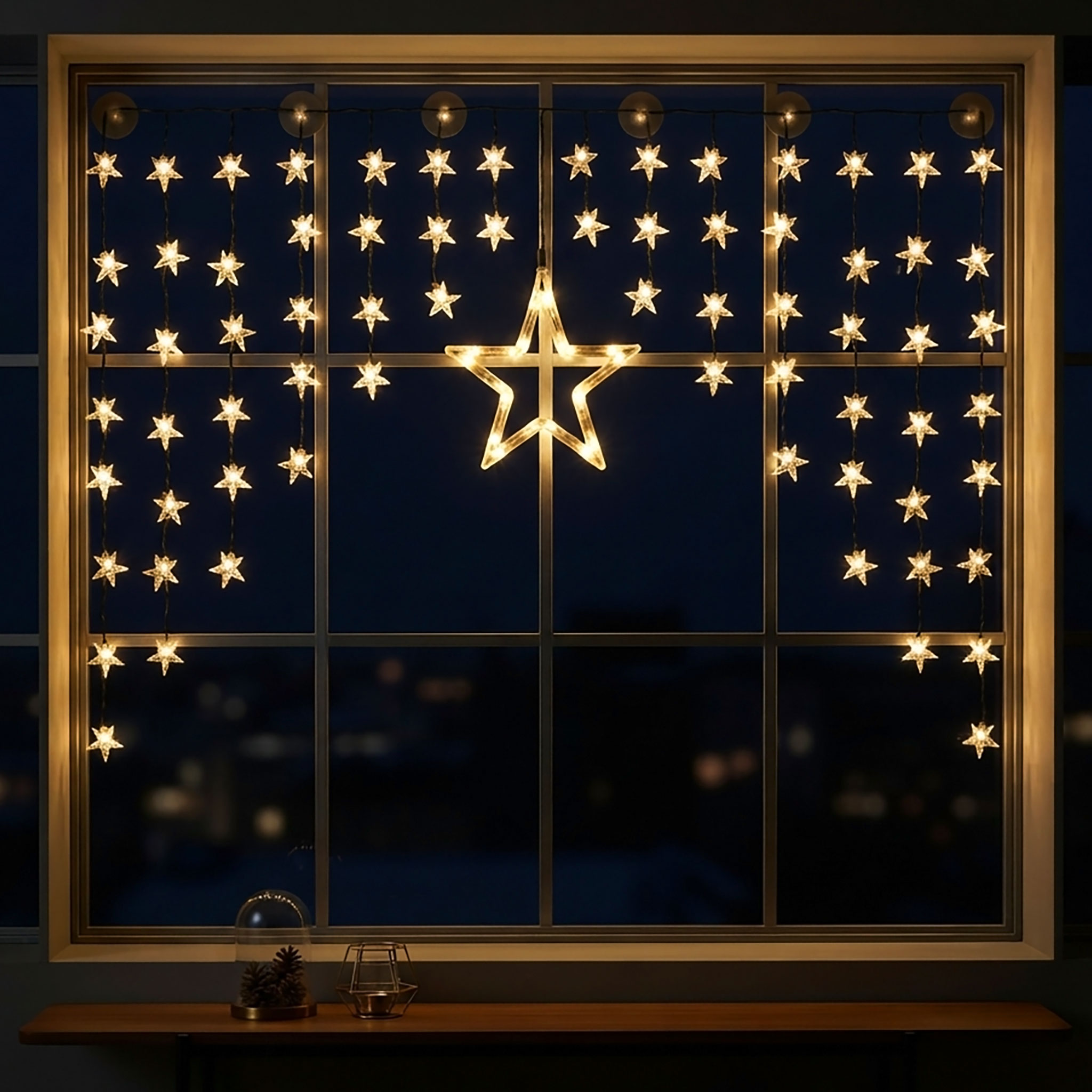 LED Sternenvorhang mit 90 warm weißen Lichtern ca. 140 cm x 95 cm