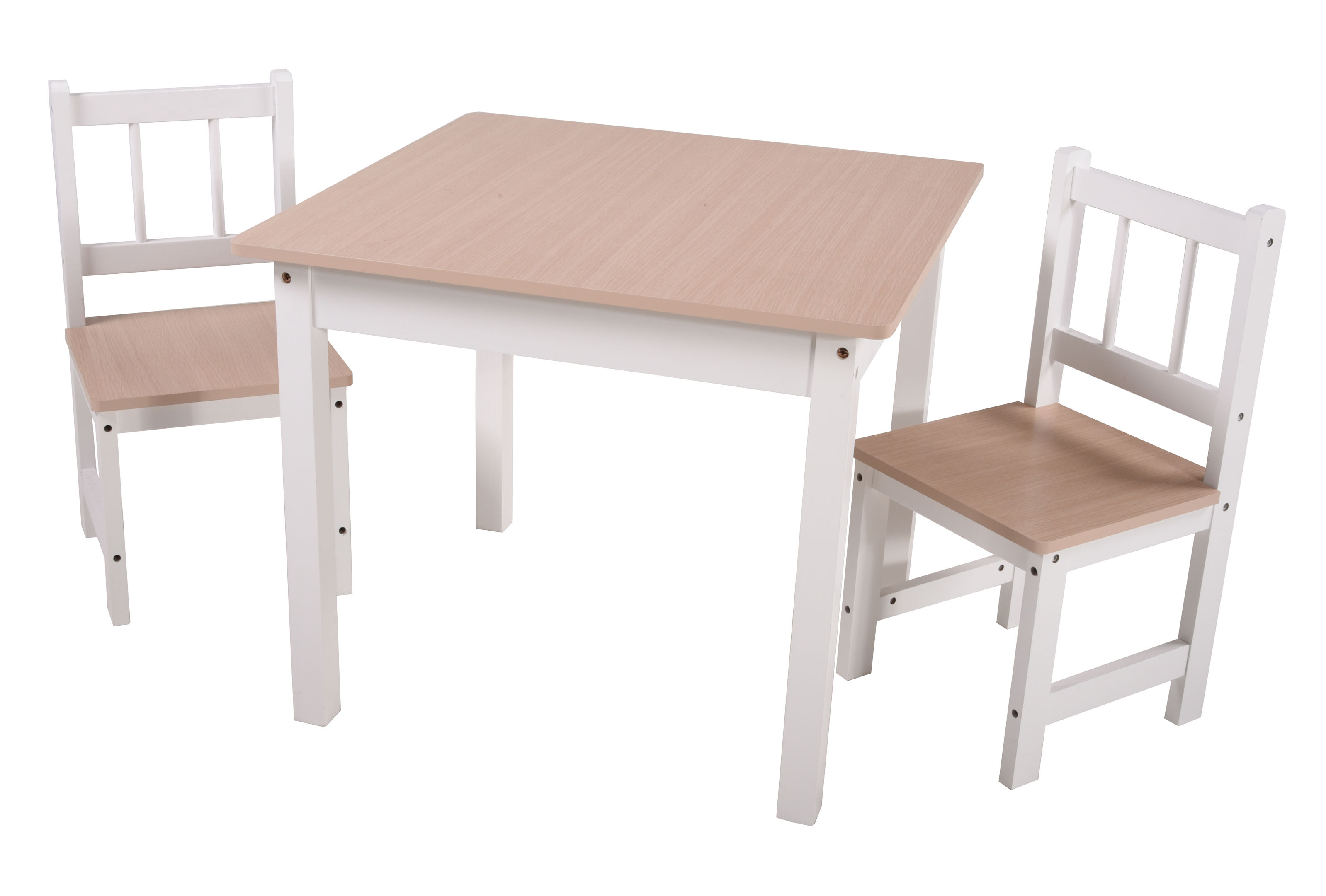 Kinder Sitzgruppe Kiefer massiv - 1 Tisch + 2 Stühle - Spielecke Jungen Mädchen Kinderzimmer Holz weiss