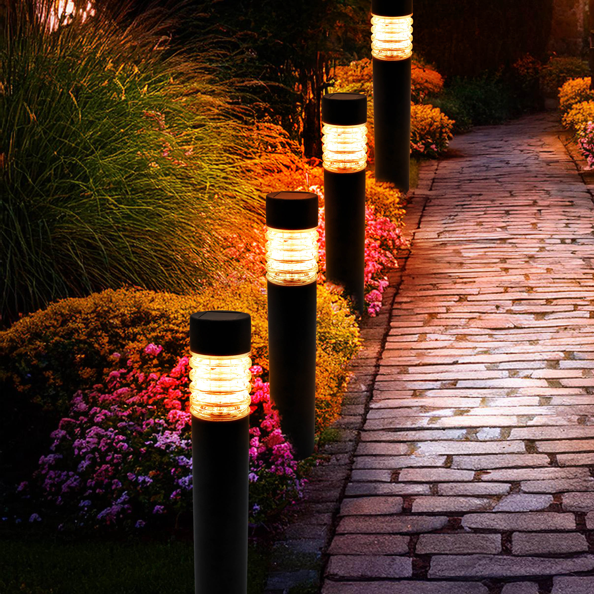 Edelstahl Solar Gehwegleuchte 42 x 8 cm - 4er Set / anthrazit - Garten Wegeleuchte warm weiß