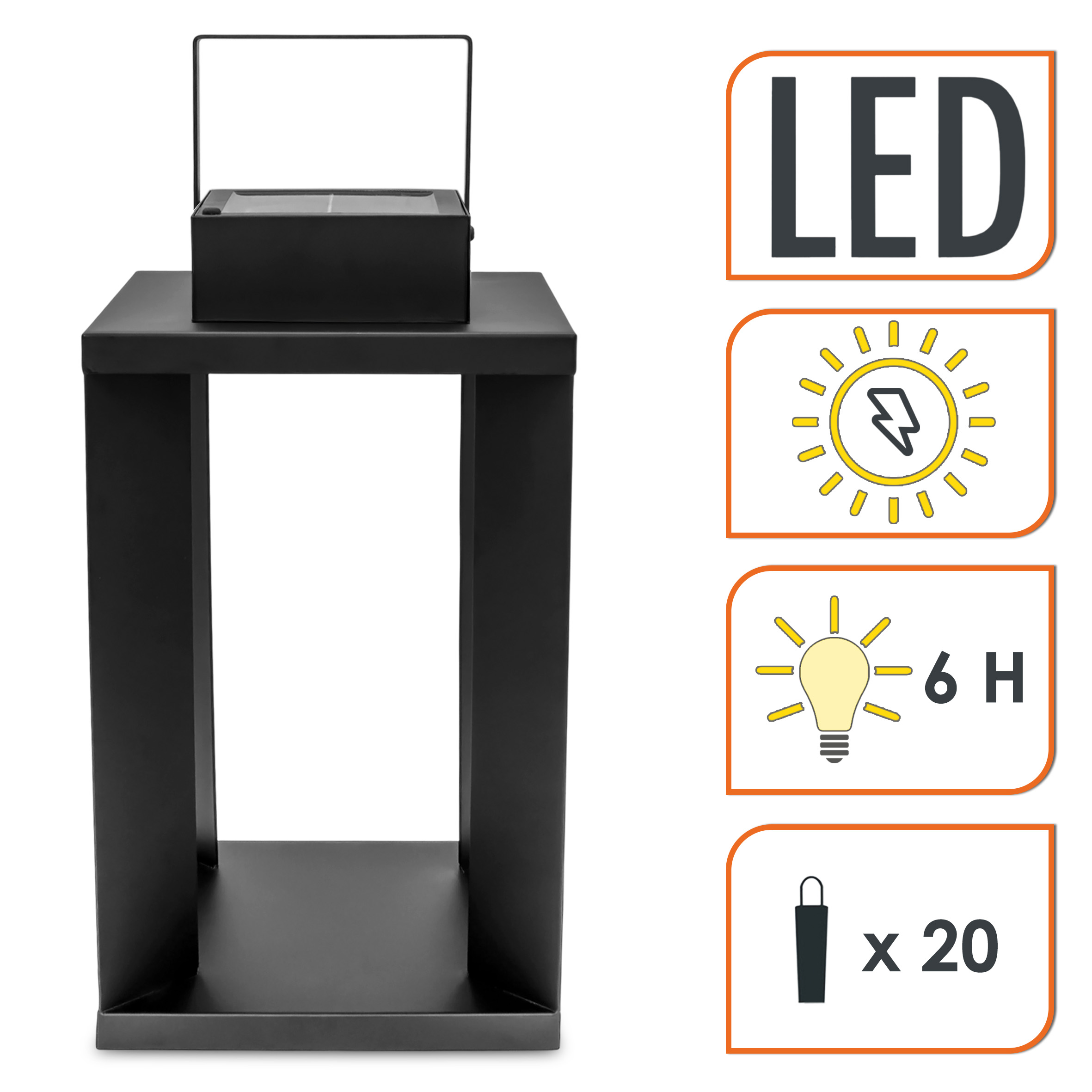 Metall Solar Laterne schwarz 25 LED warm weiß - 45 x 22 cm - Design Gartenleuchte solarbetrieben hochwertig massiv