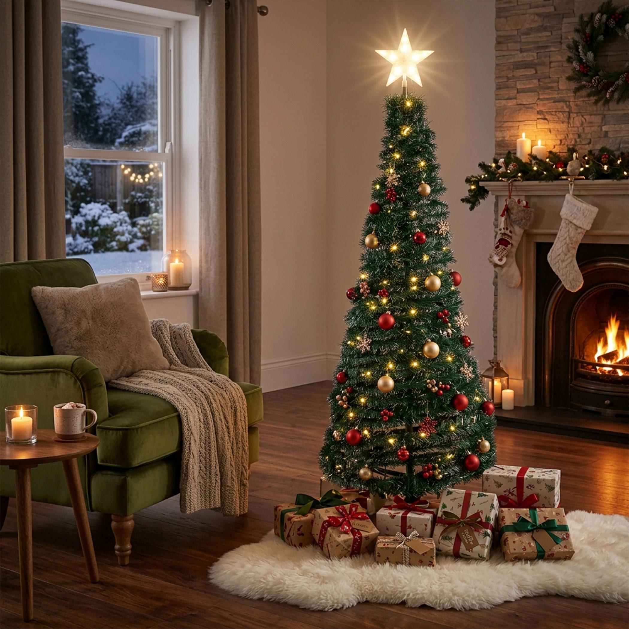 Spiral Weihnachtsbaum 150 cm mit 120 LED und Stern Spitze - grün oder silber - Künstlicher Tannenbaum warm weiß beleuchtet für Außen und Innen