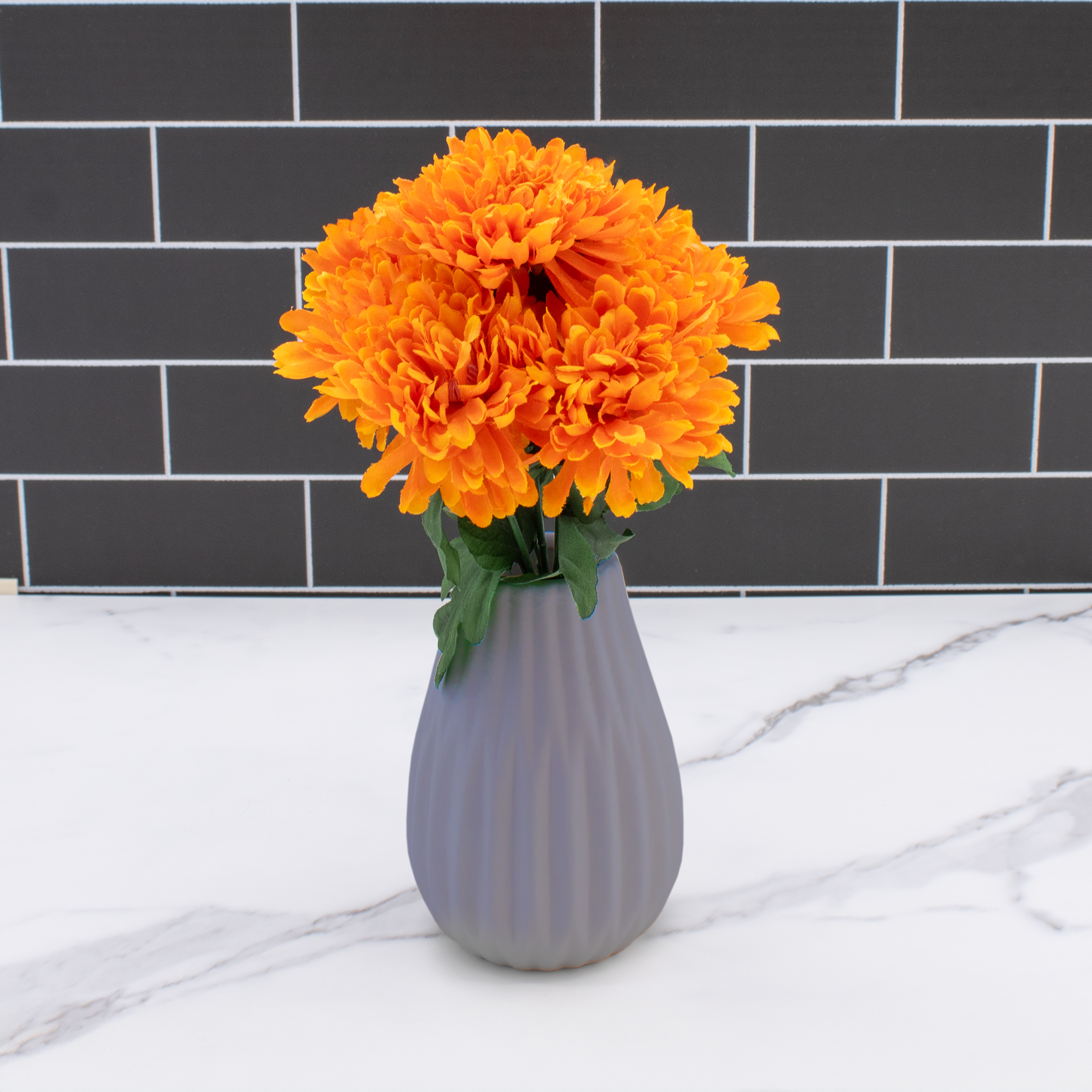 Chrysanthemen Strauß künstlich 2er Set - orange - Deko Blumenstrauß mit 7 Stielen
