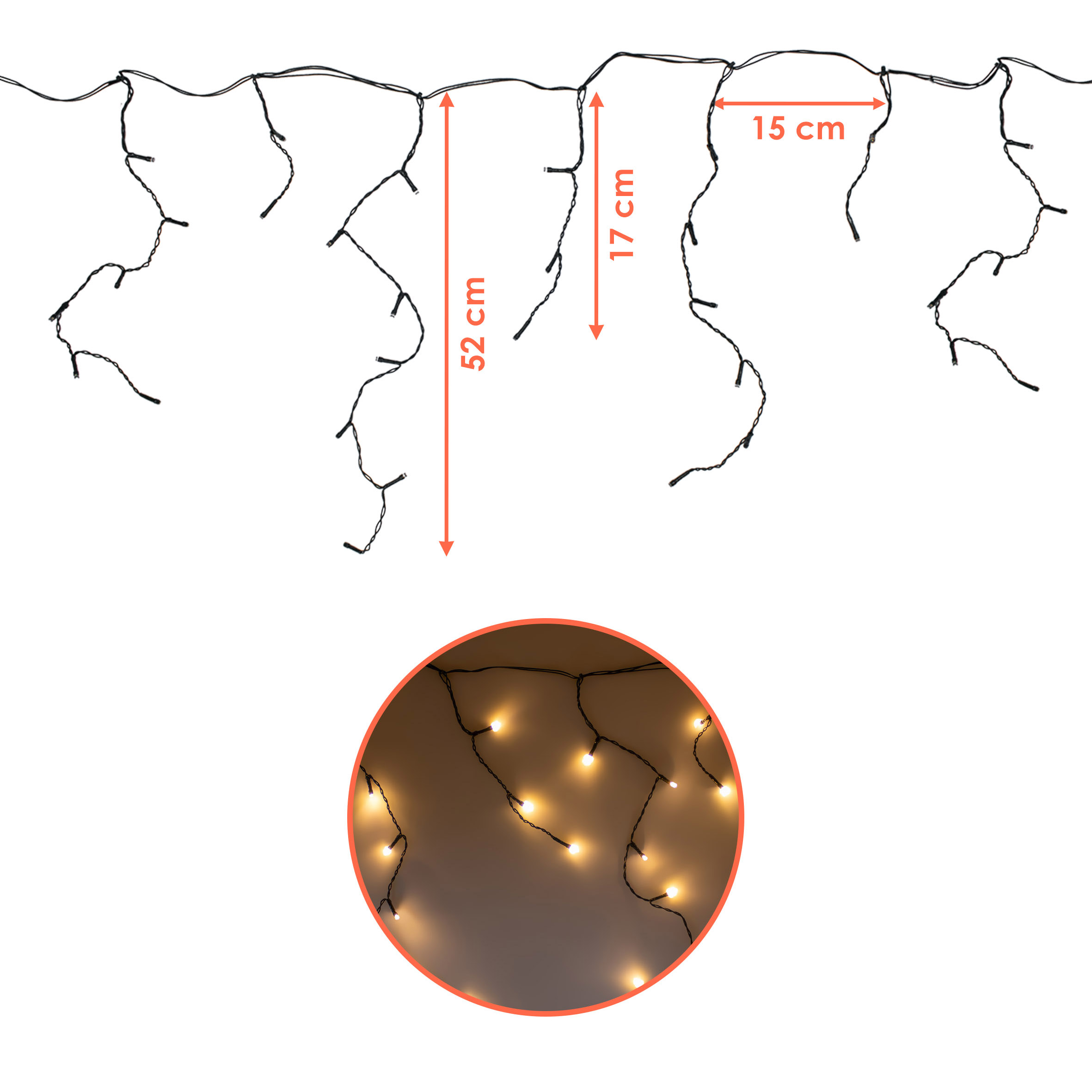 Eisregen Lichtervorhang warm weiß für Außen mit Stecker - 90 LED / 3 m - Eiszapfen Lichterkette mit 20 Lichtfäden