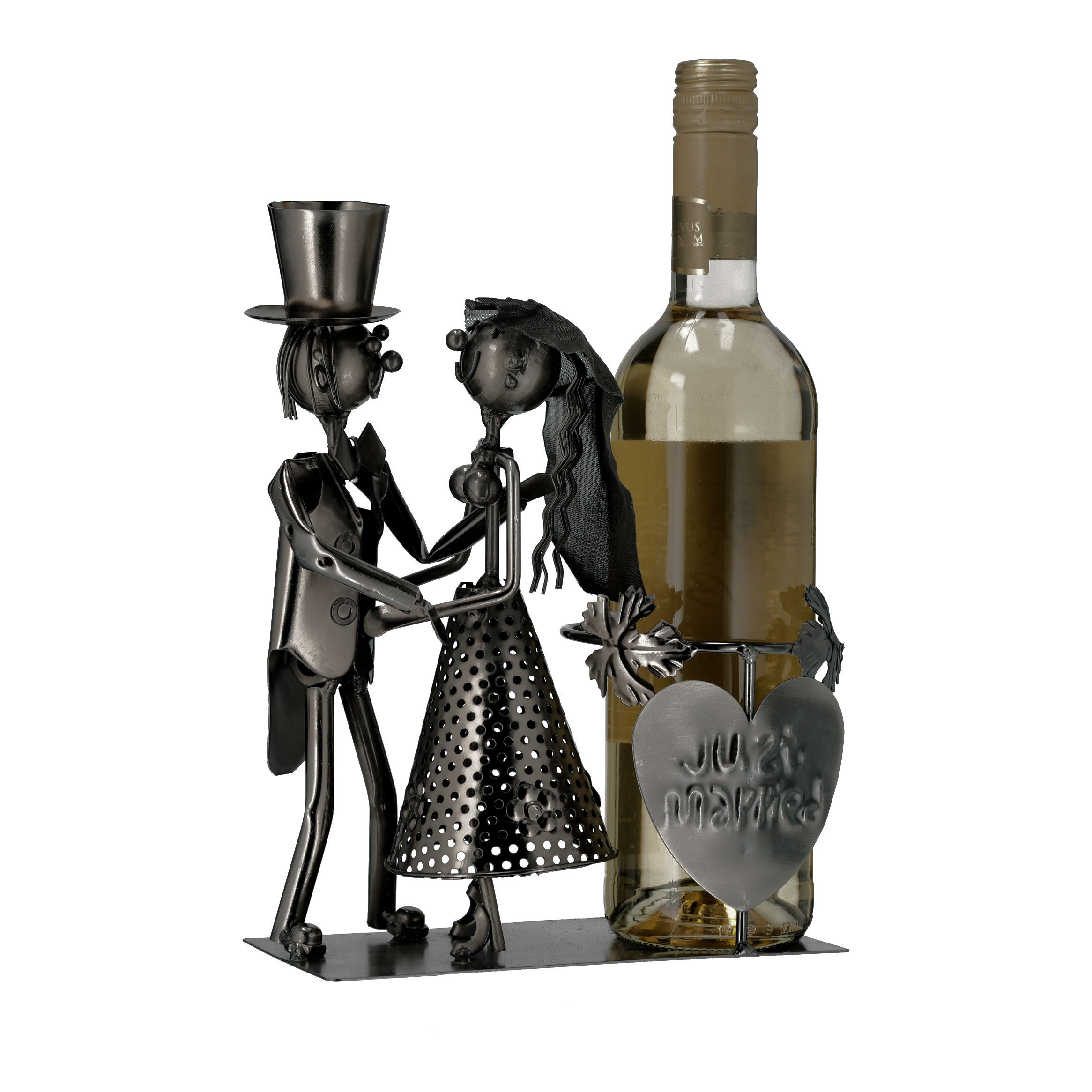 Metall Weinflaschenhalter Brautpaar - 27 x 22 cm - Deko Flaschen Halter 