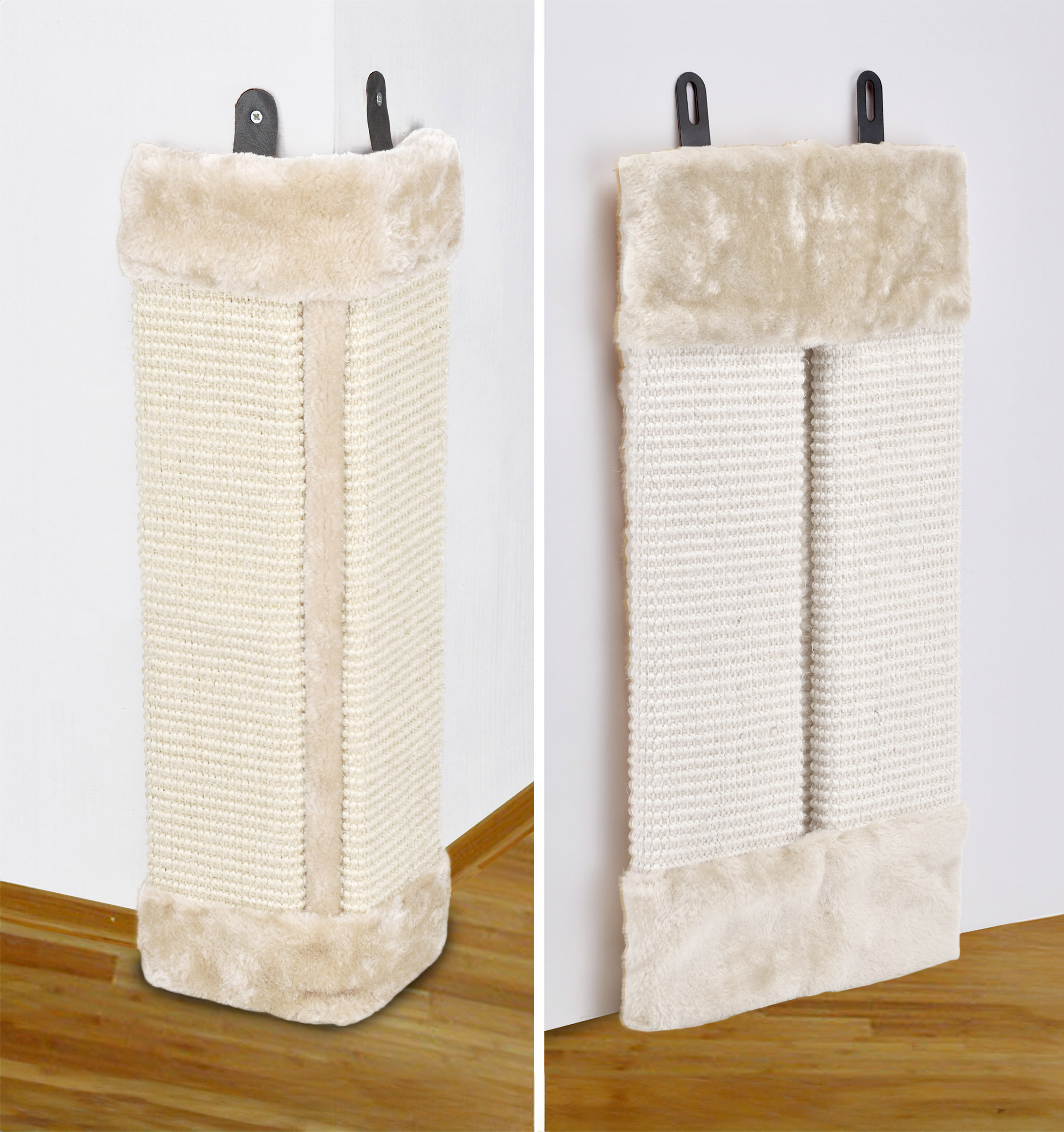 Katzen Kratzecke zum Hängen aus Sisal und Plüsch - 50 x 23 cm - Kratzbrett mit 2 verschiedenen Seiten
