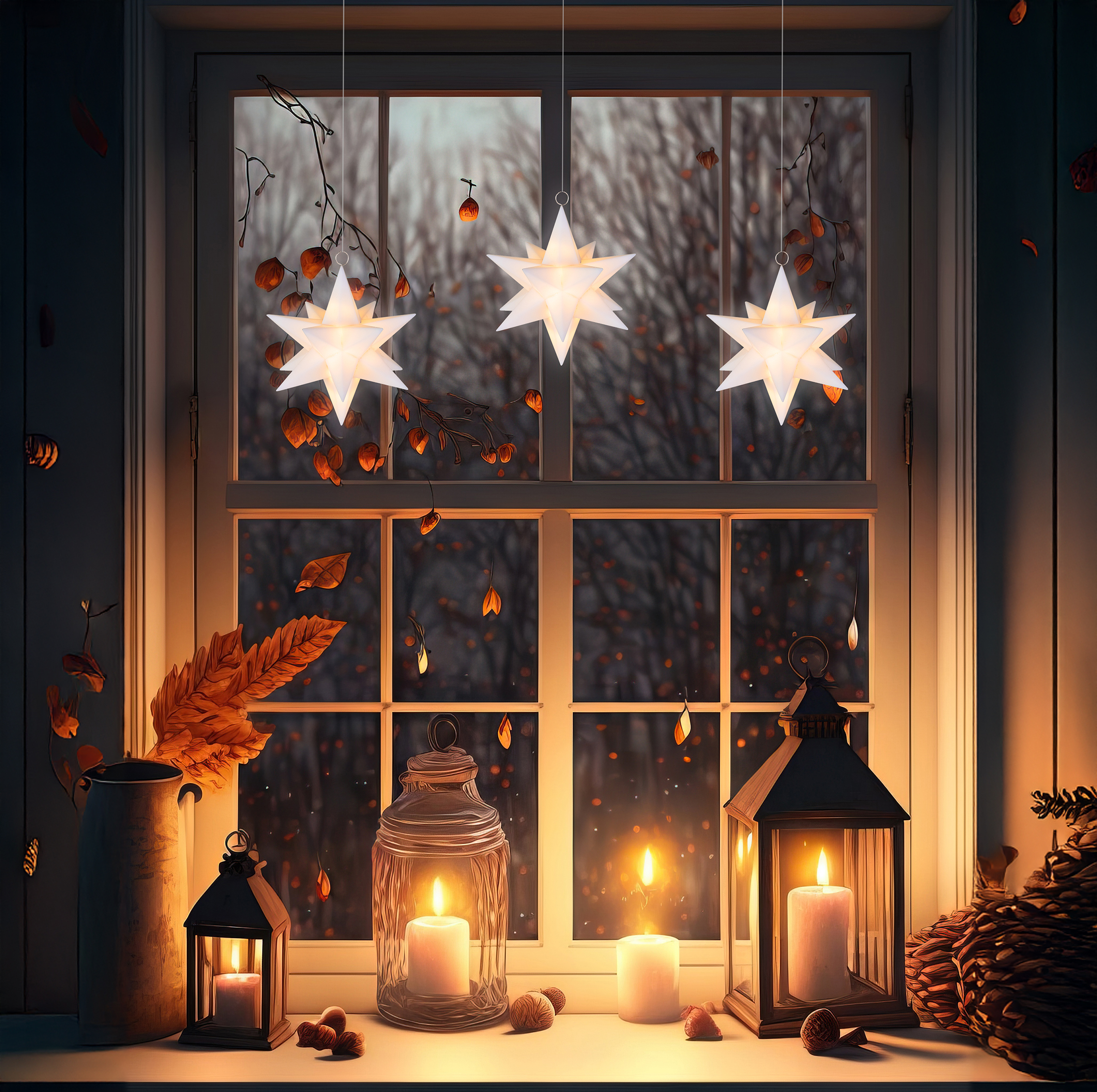 3D Weihnachtssterne warm weiß mit Fernbedienung 3er Set - 13 cm - LED Leuchtstern mit Timer Dimmer und multicolor Farbwechsel