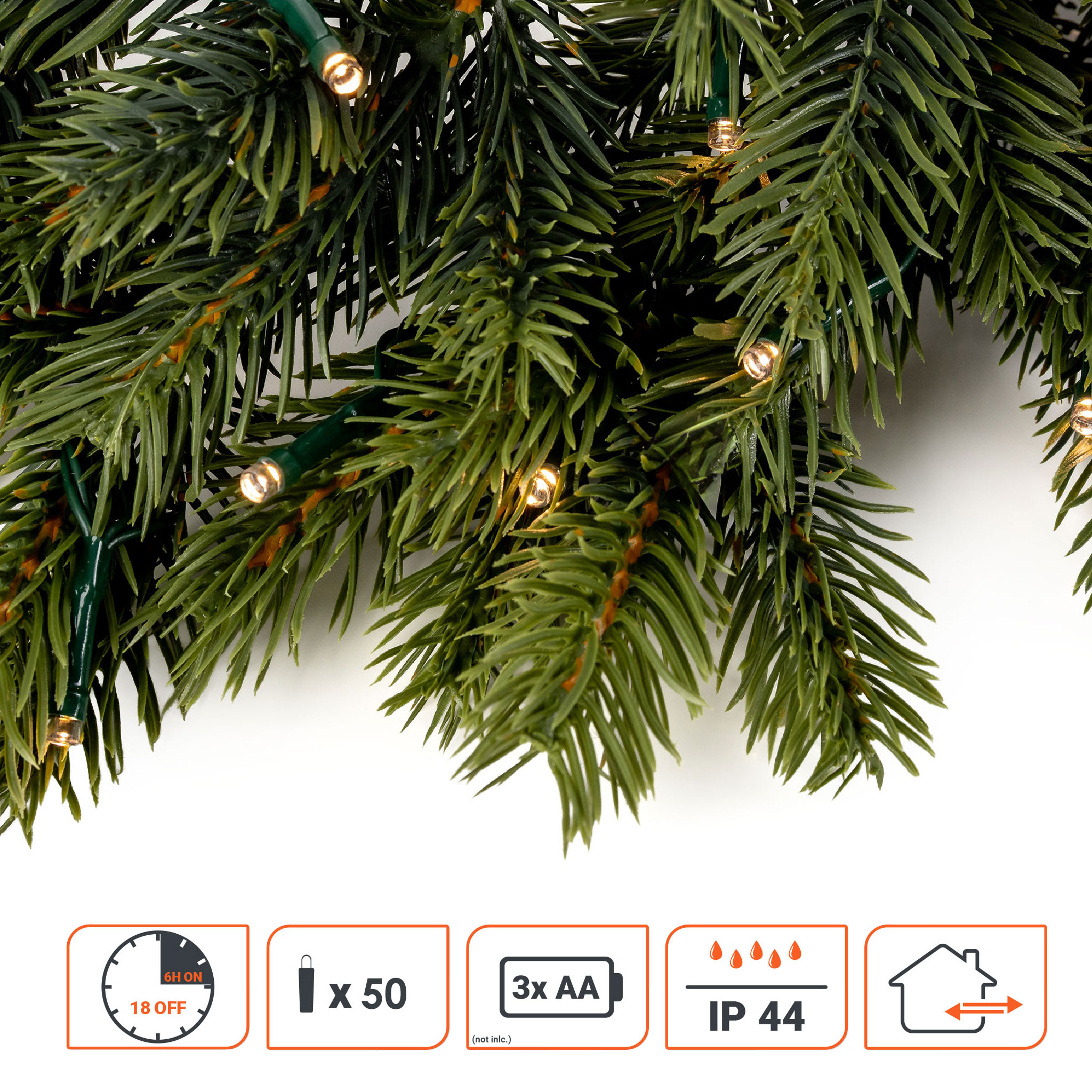 LED Spritzguss Tannenkranz batteriebetrieben mit Timer für Außen und Innen - 40 cm - Weihnachtskranz warm weiß beleuchtet mit naturgetreuen Kunst Tannenspitzen