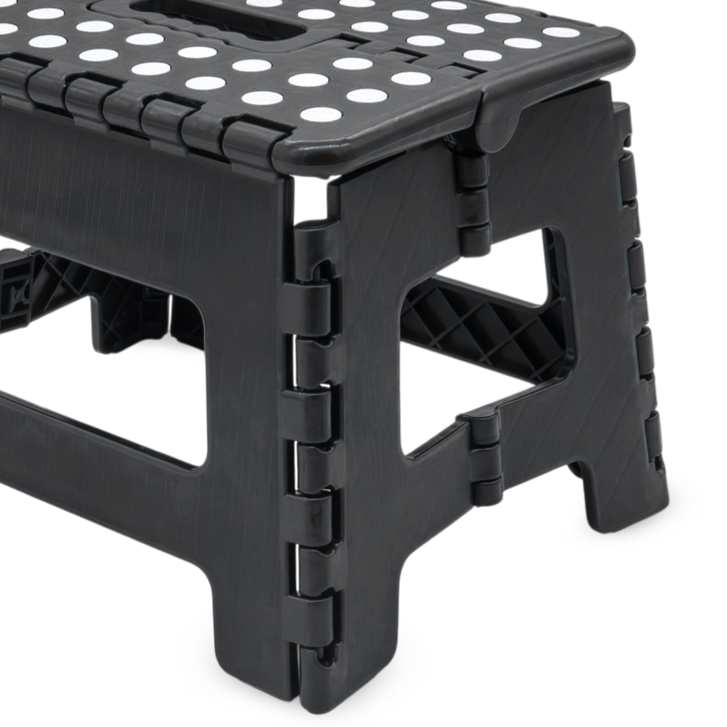 Kunststoff Klapptritt schwarz bis 100 kg mit Tragegriff und Antirutsch - 29 x 22 cm - Tritthocker klappbar mit rutschfester Trittfläche