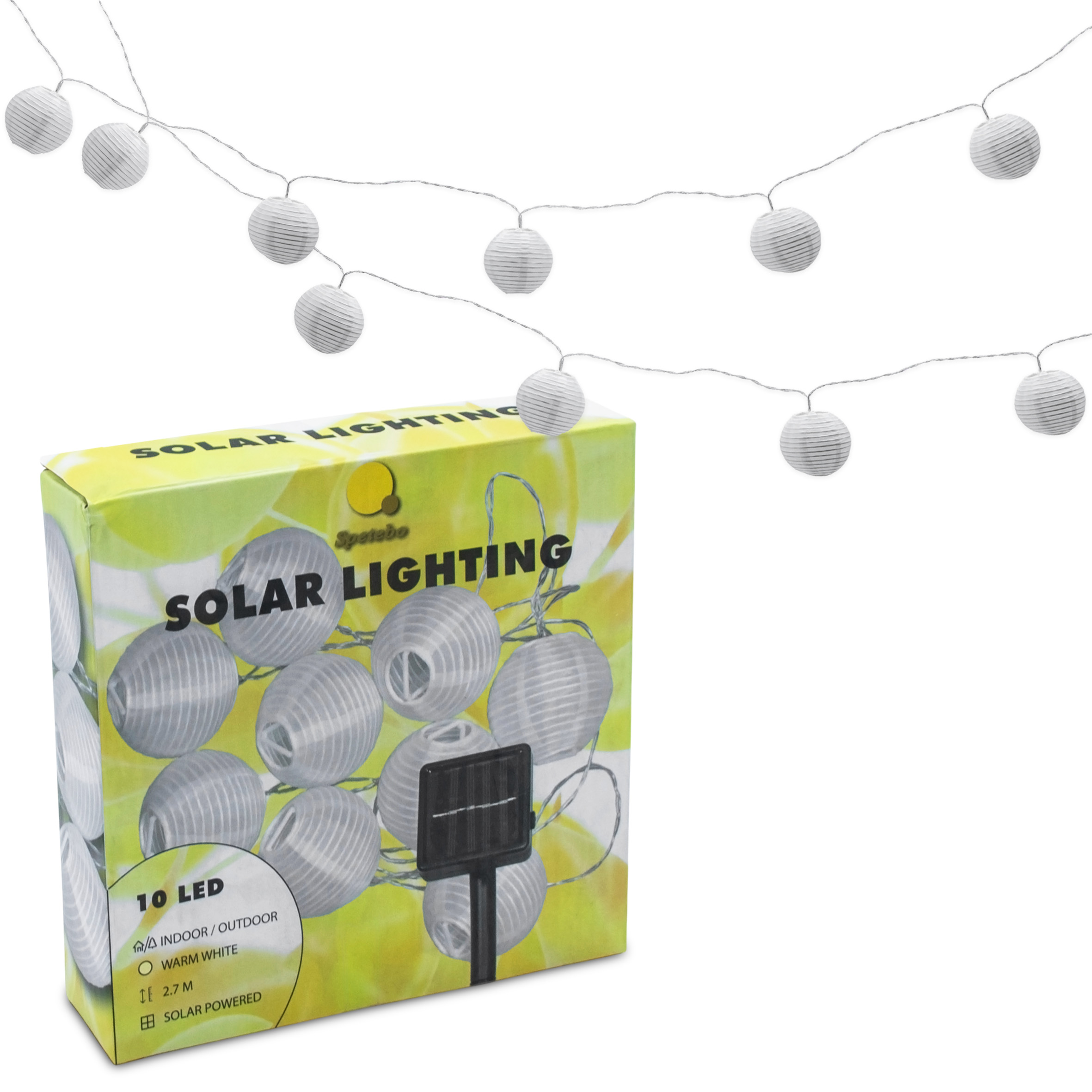 LED Solar Lichterkette - 10 LED - Party Beleuchtung mit weißen Lampions