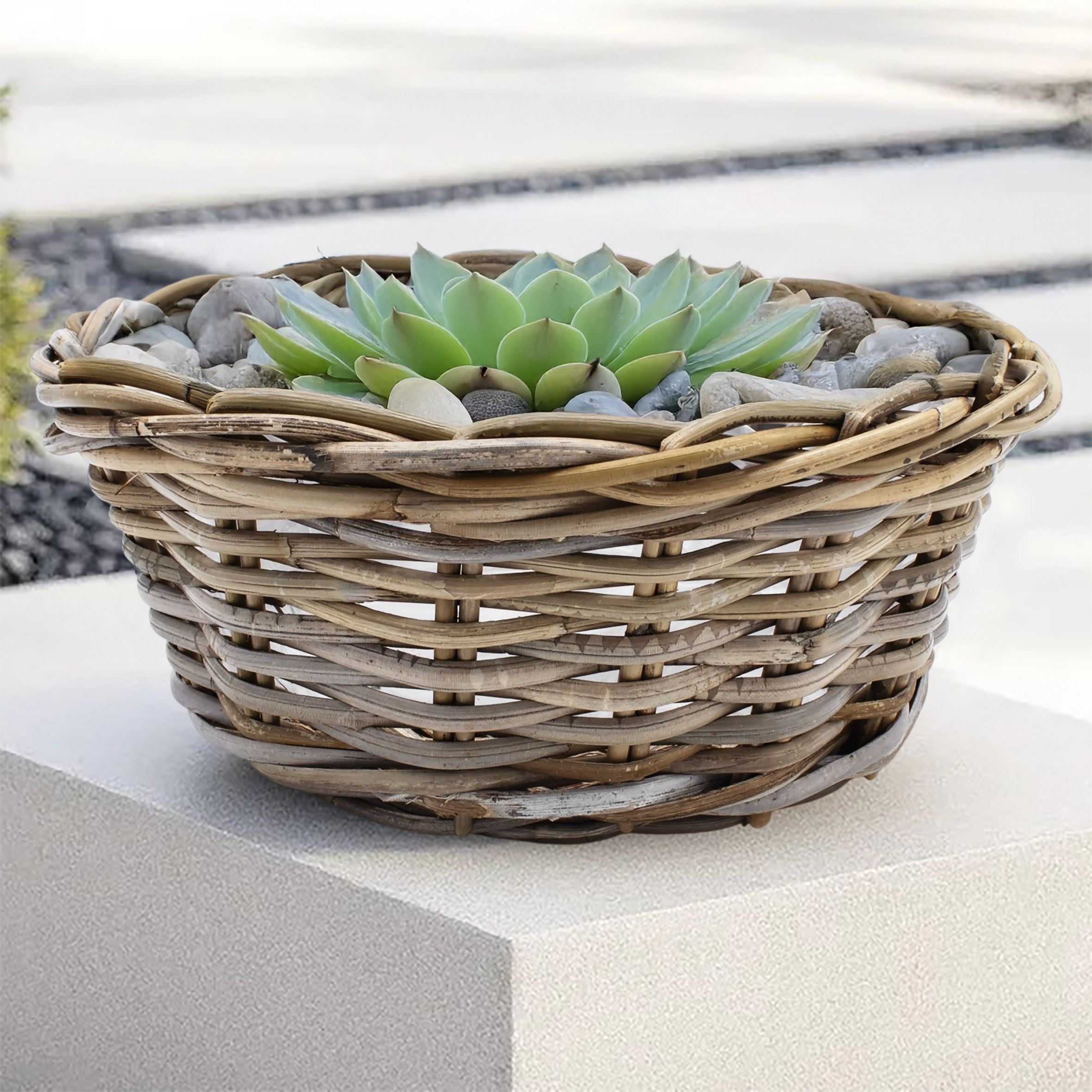 Geflochtener Weide Pflanzkorb natur - 30 cm - Rattan Blumenkorb rund mit Folie