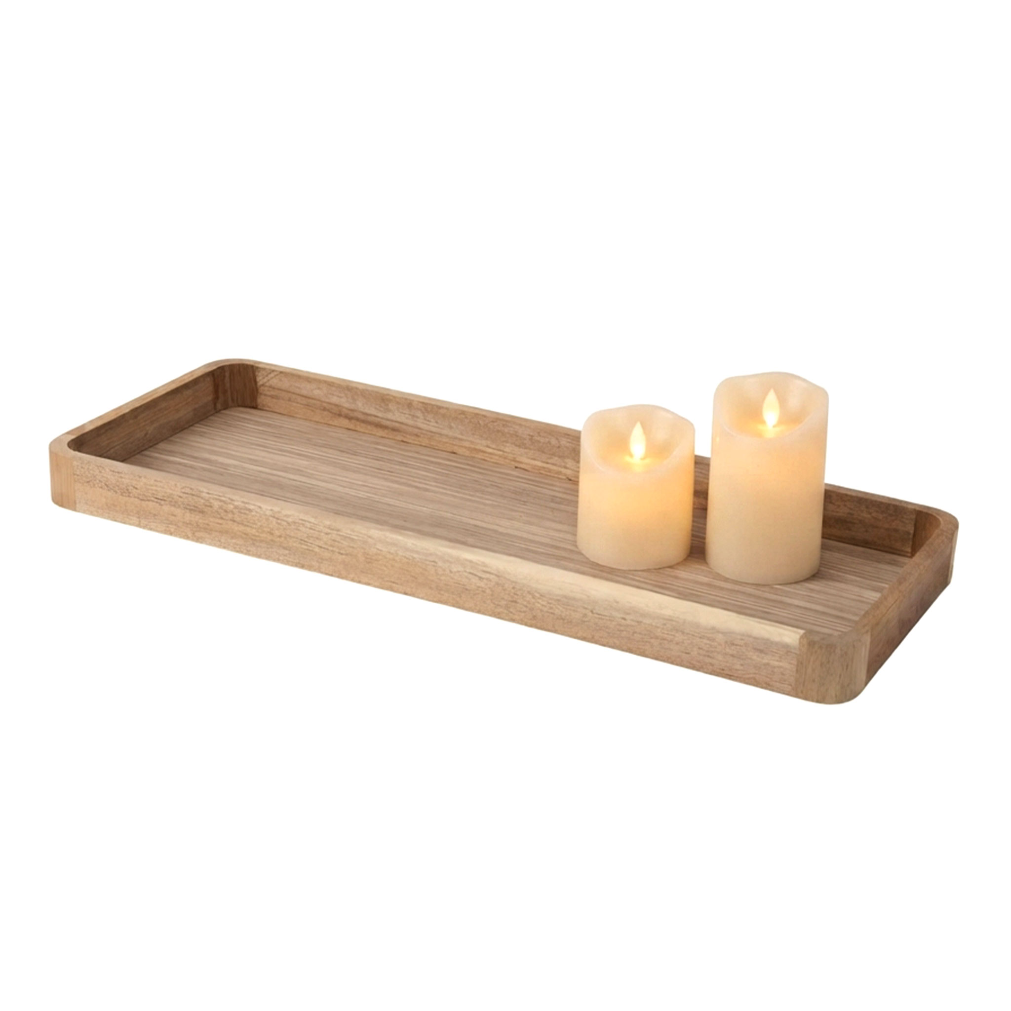 Holz Kerzentablett rechteckig mit abgerundeten Ecken - 50 x 20 cm - Dekotablett lang naturbelassen mit Rand