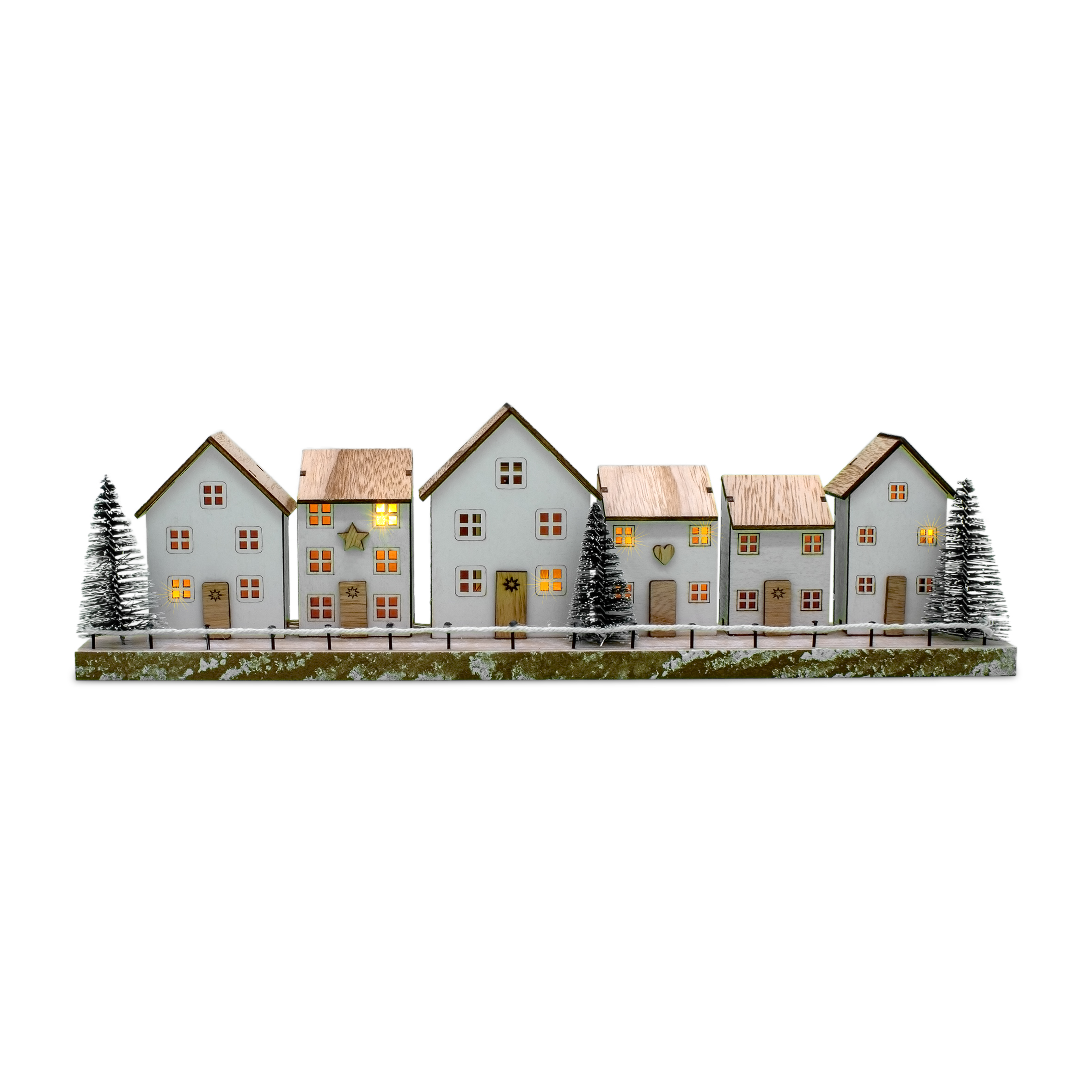 LED Holz Weihnachtsszene weiß Batterie betrieben - 40 x 11 cm - Deko Winterlandschaft warm weiß beleuchtet