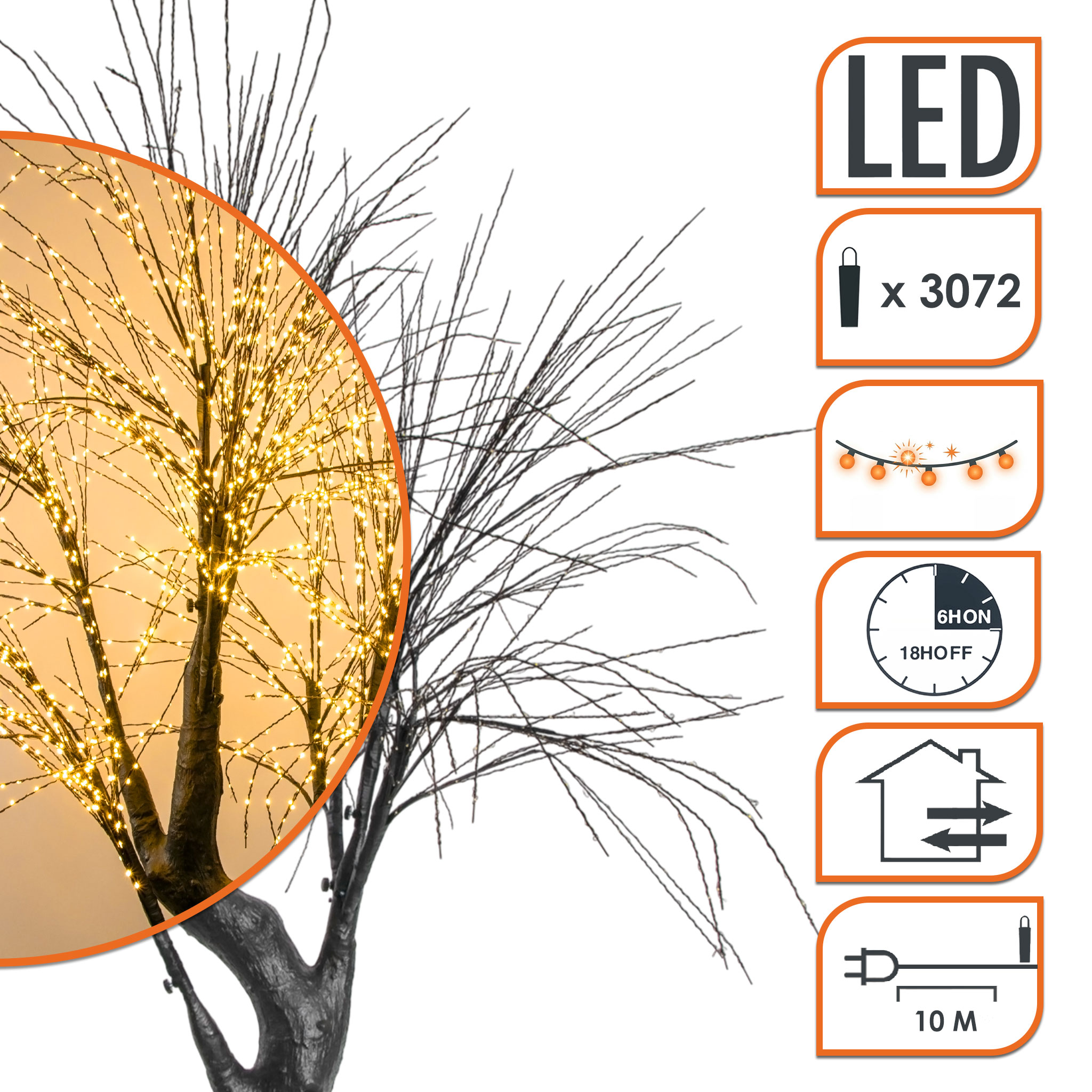 XL Lichterbaum für Außen und Innen mit Twinkle Effekt - 3072 gold LED - Fairy Lights Leuchtbaum mit biegsamen Ästen 200 cm mit Timer