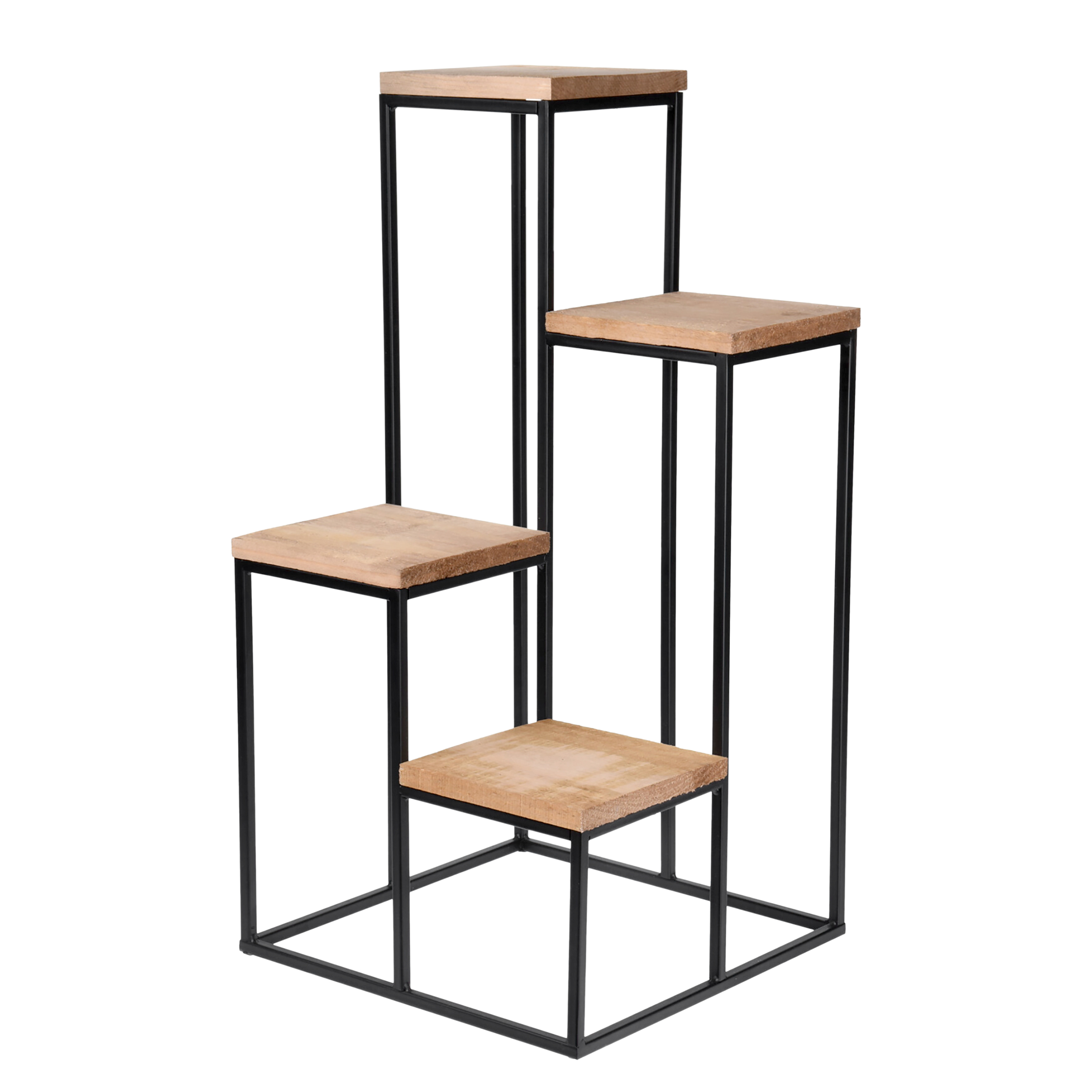 Metall Blumentreppe mit 4 Ablagen - 67 x 34 cm - Blumenhocker mit 4 Etagen aus Holz