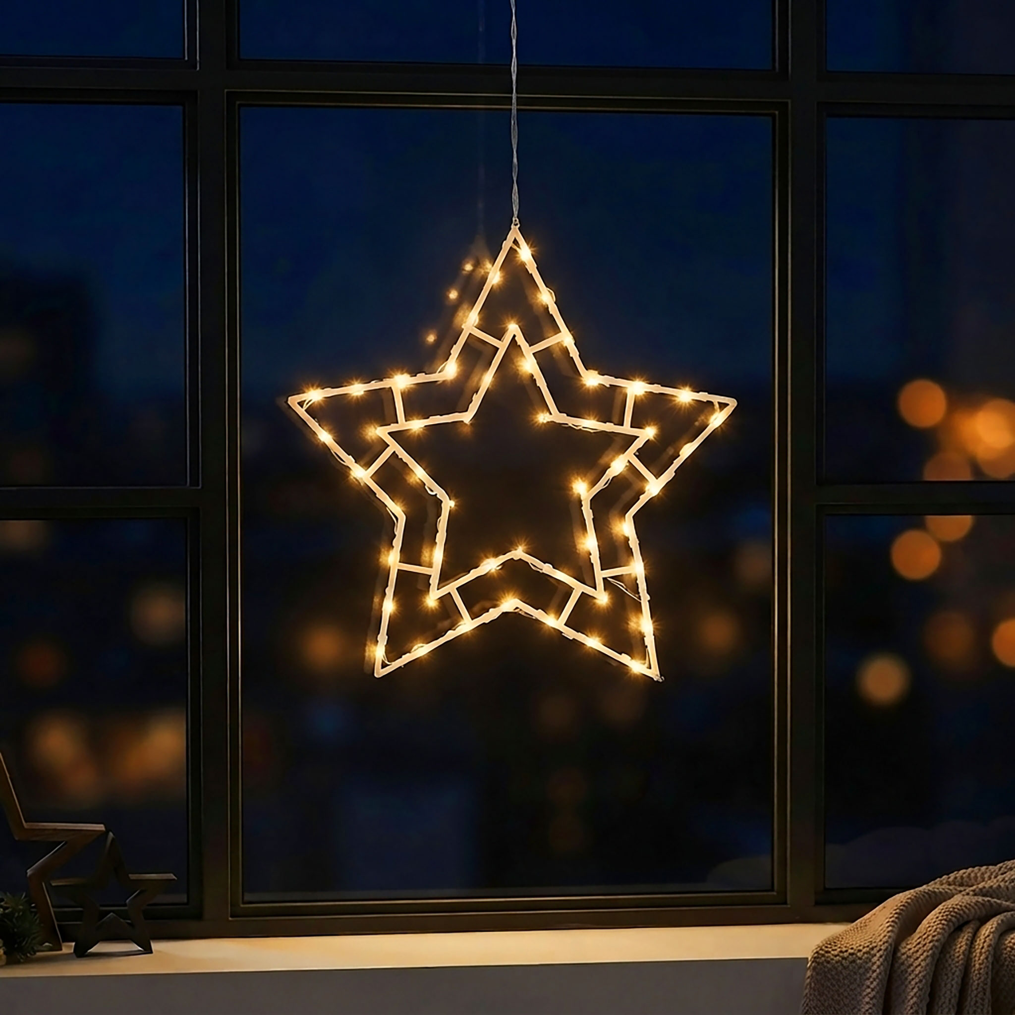 LED Fenster Silhouette mit Dual Timer - 4 Motive in 2 Größen - Deko Weihnachts Beleuchtung Batterie betrieben
