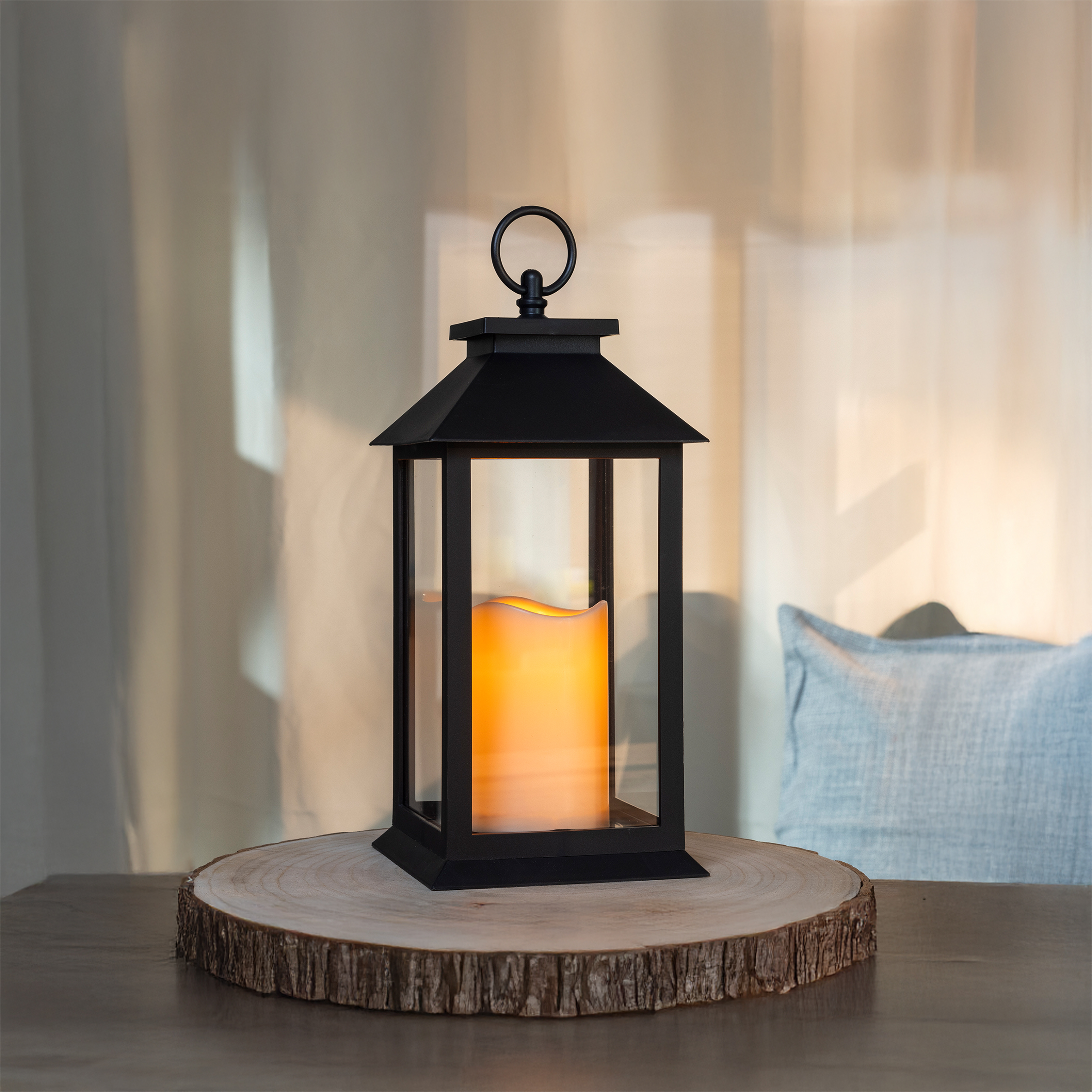 Laterne schwarz inklusive LED Kerze mit Flacker Effekt - 30 x 14 cm - Deko Leuchte mit Kerzenflackern Batterie betrieben