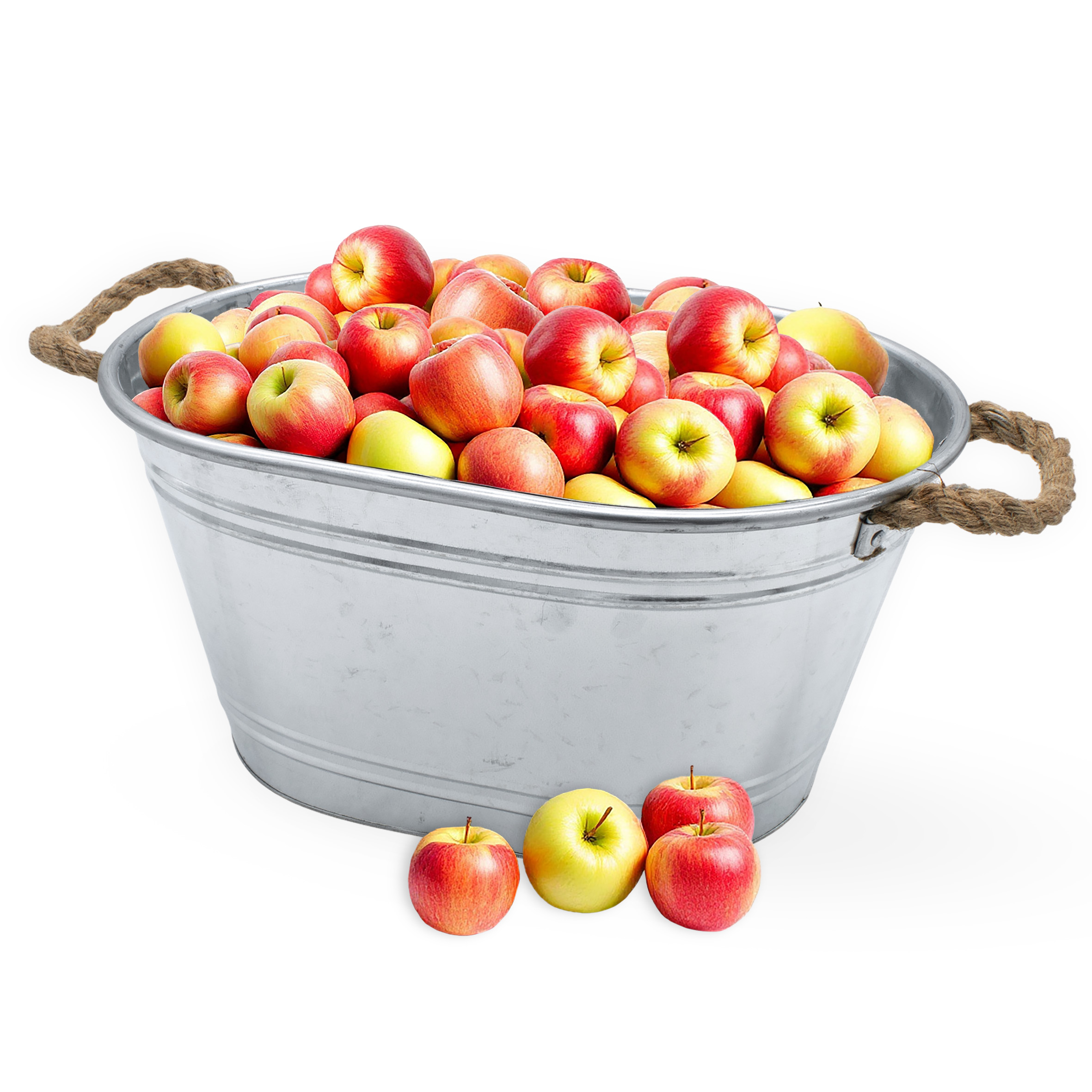 Zinkwanne Blumenkübel mit Griffen aus Jutekordel - 64 x 42 cm - Metallwanne Pflanztopf oval silber verzinkt