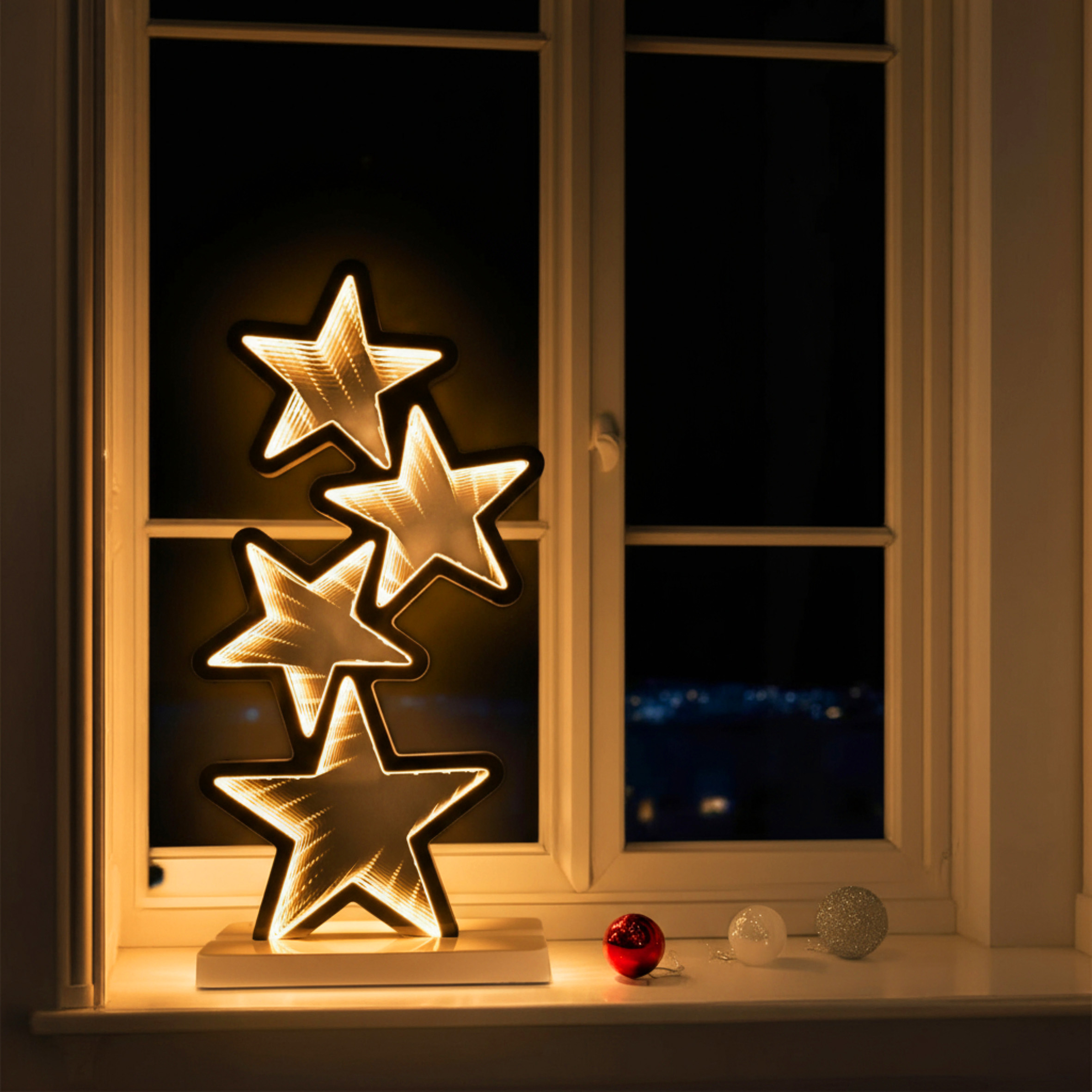 Deko Tischleuchte Sterne 41 cm mit Infinity Effekt Beleuchtung - 117 LED - 3D Weihnachts Dekofigur beidseitig beleuchtet