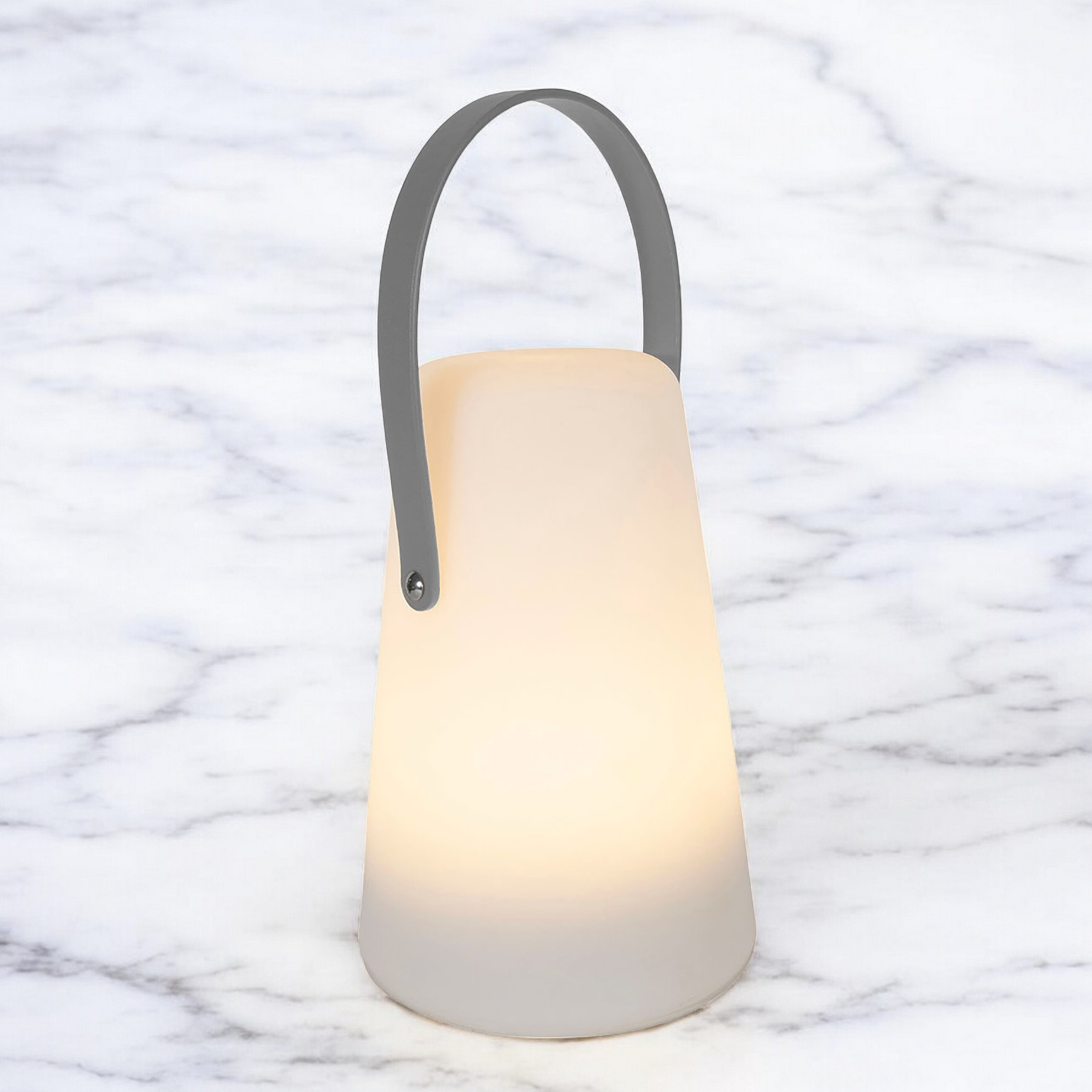 LED Tischlampe mit Lederband konisch rund - 14 x 10 cm - Garten Tisch Leuchte mit Timer