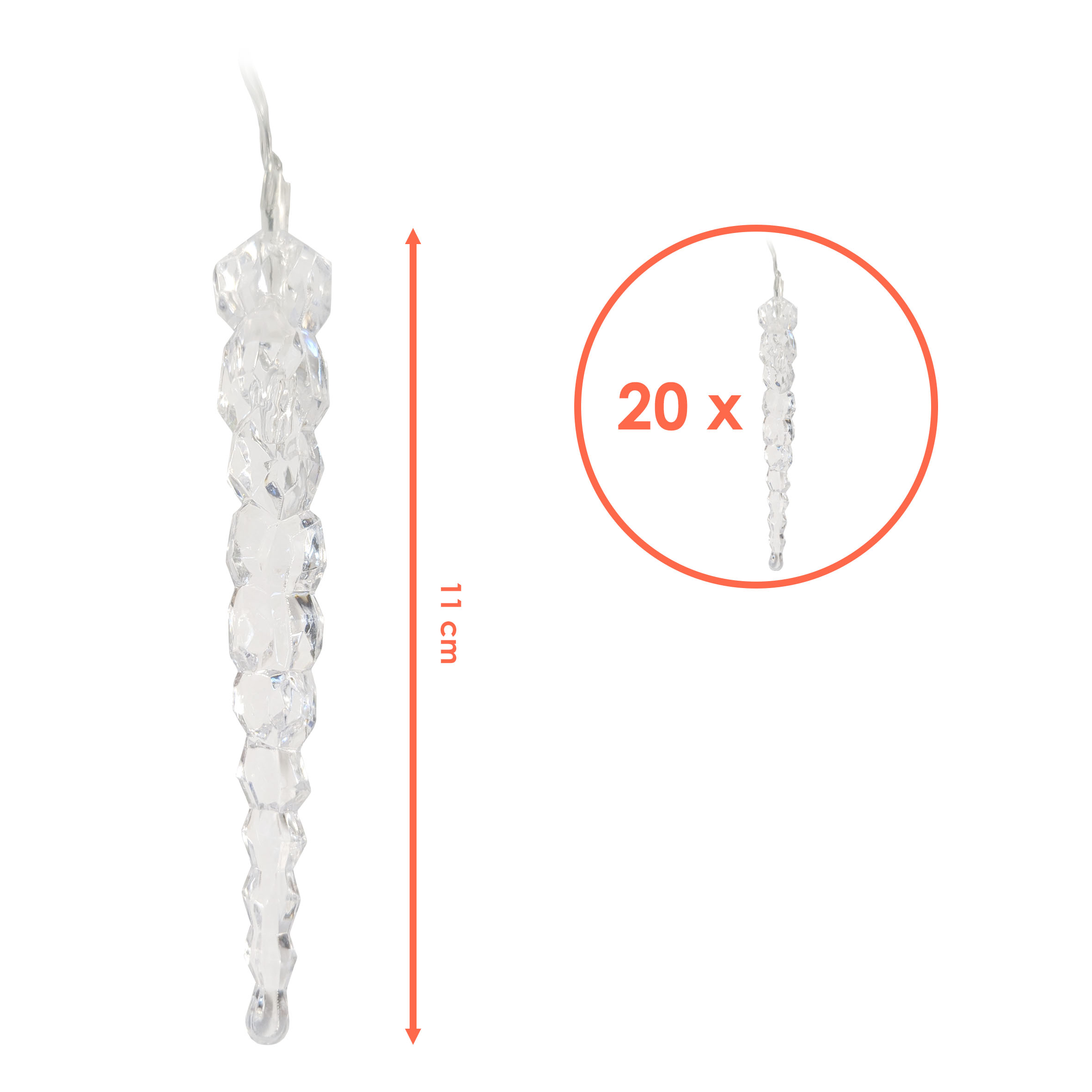 LED Eiszapfen Lichterkette aus Acryl warm weiß - 190 cm - Eisregen Deko Beleuchtung mit 20 Zapfen Batterie betrieben