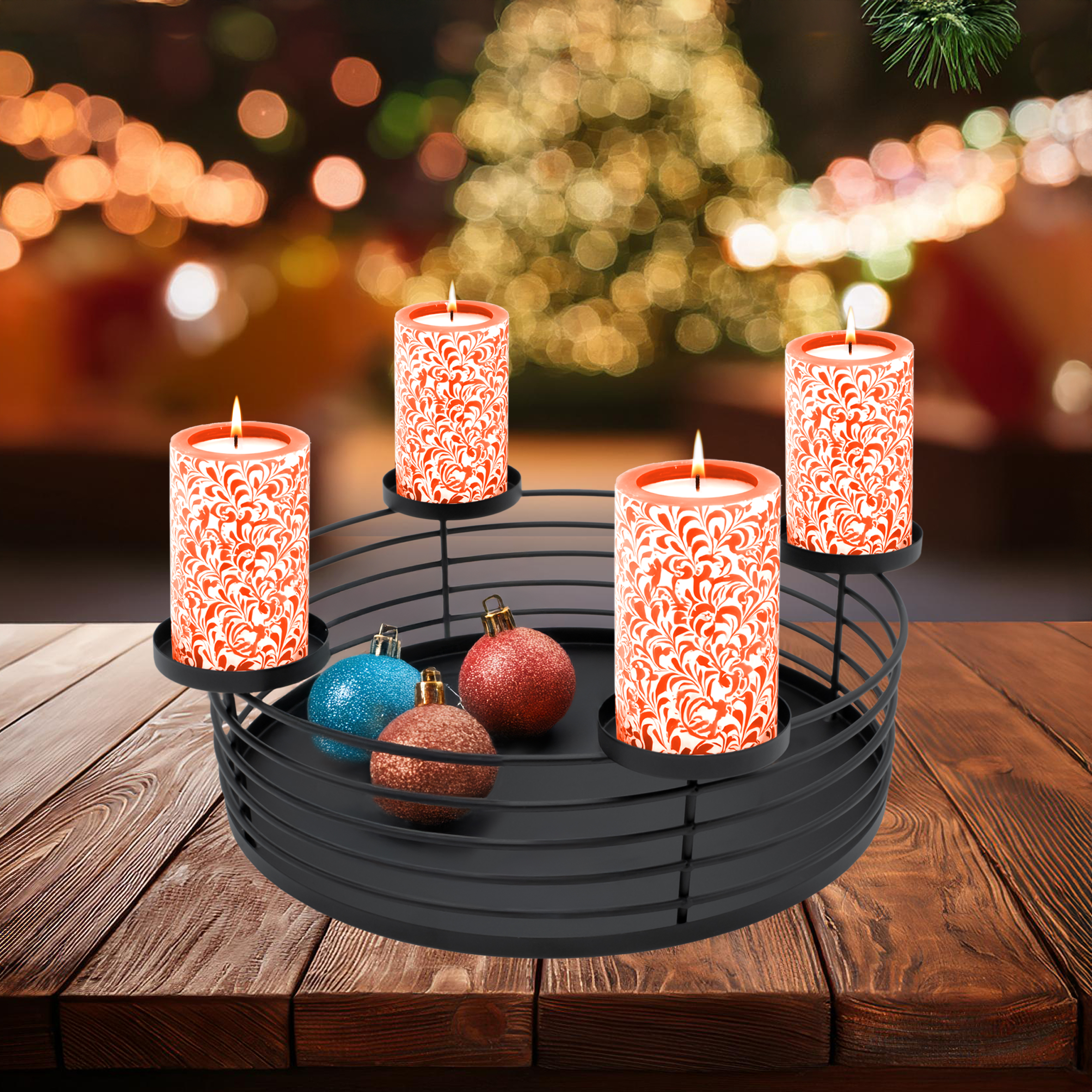 Adventskranz mit Korb aus Metall in schwarz - Ø 30 cm